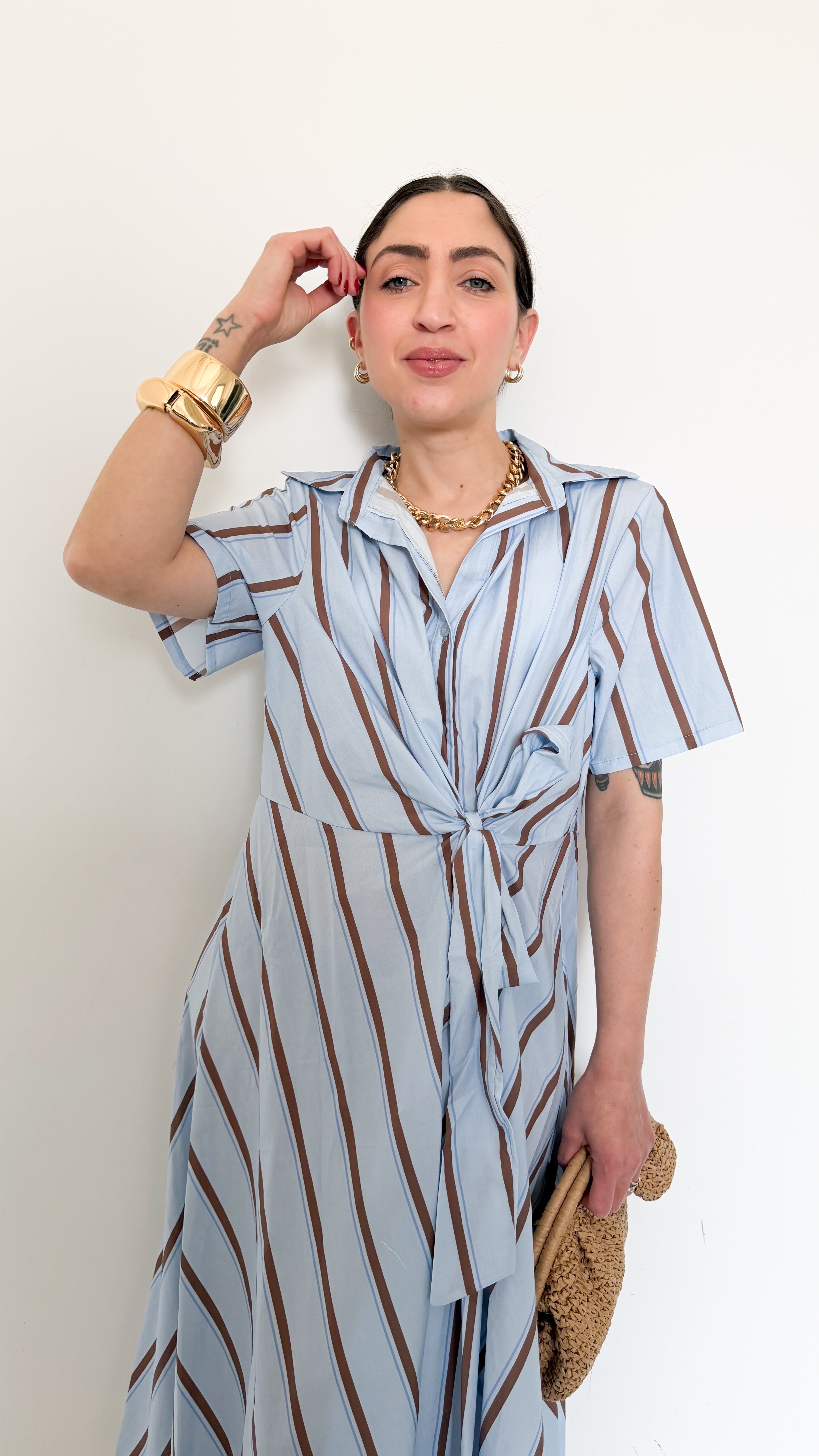 Vestito Celeste A Righe