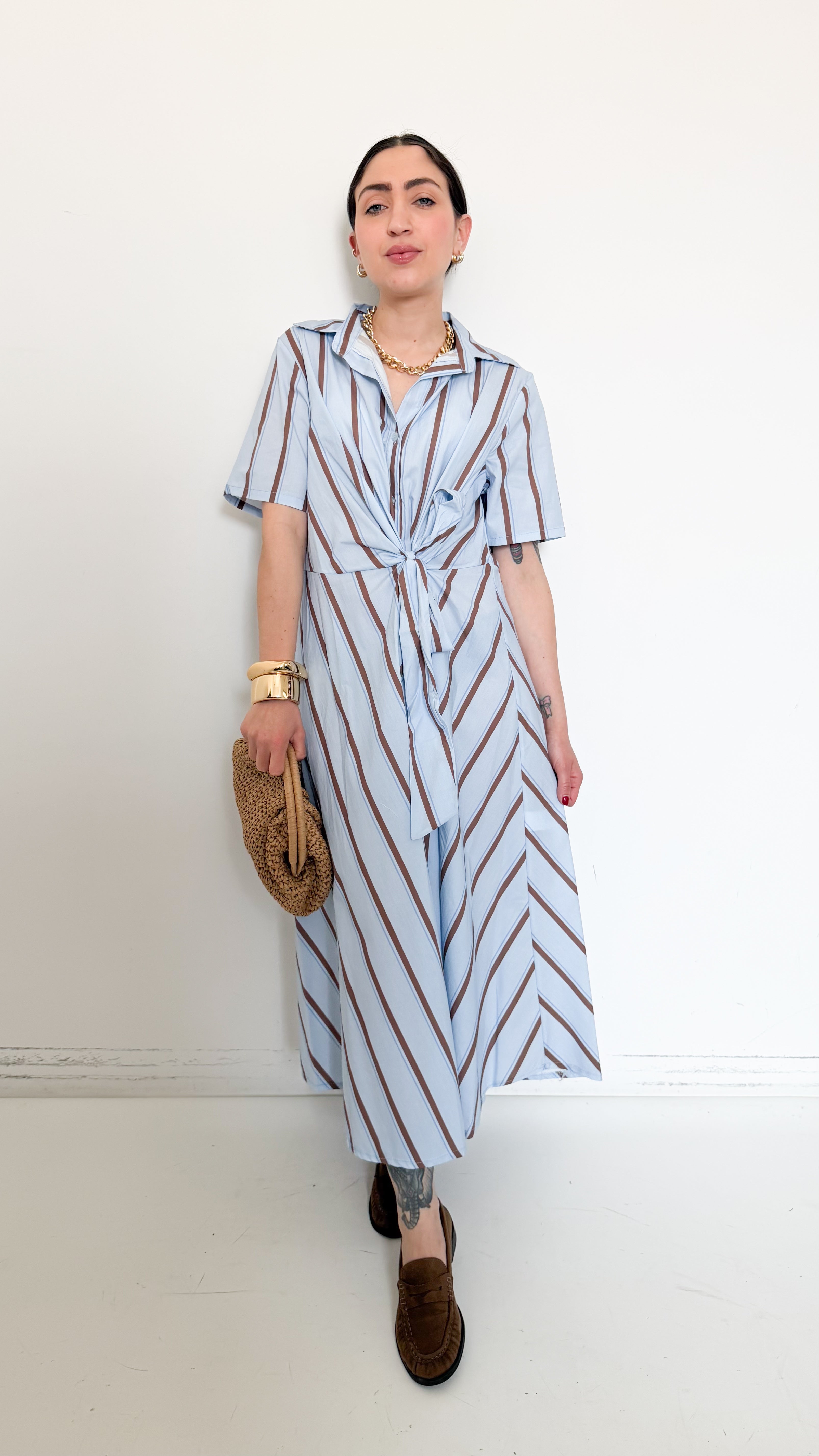 Vestito Celeste A Righe