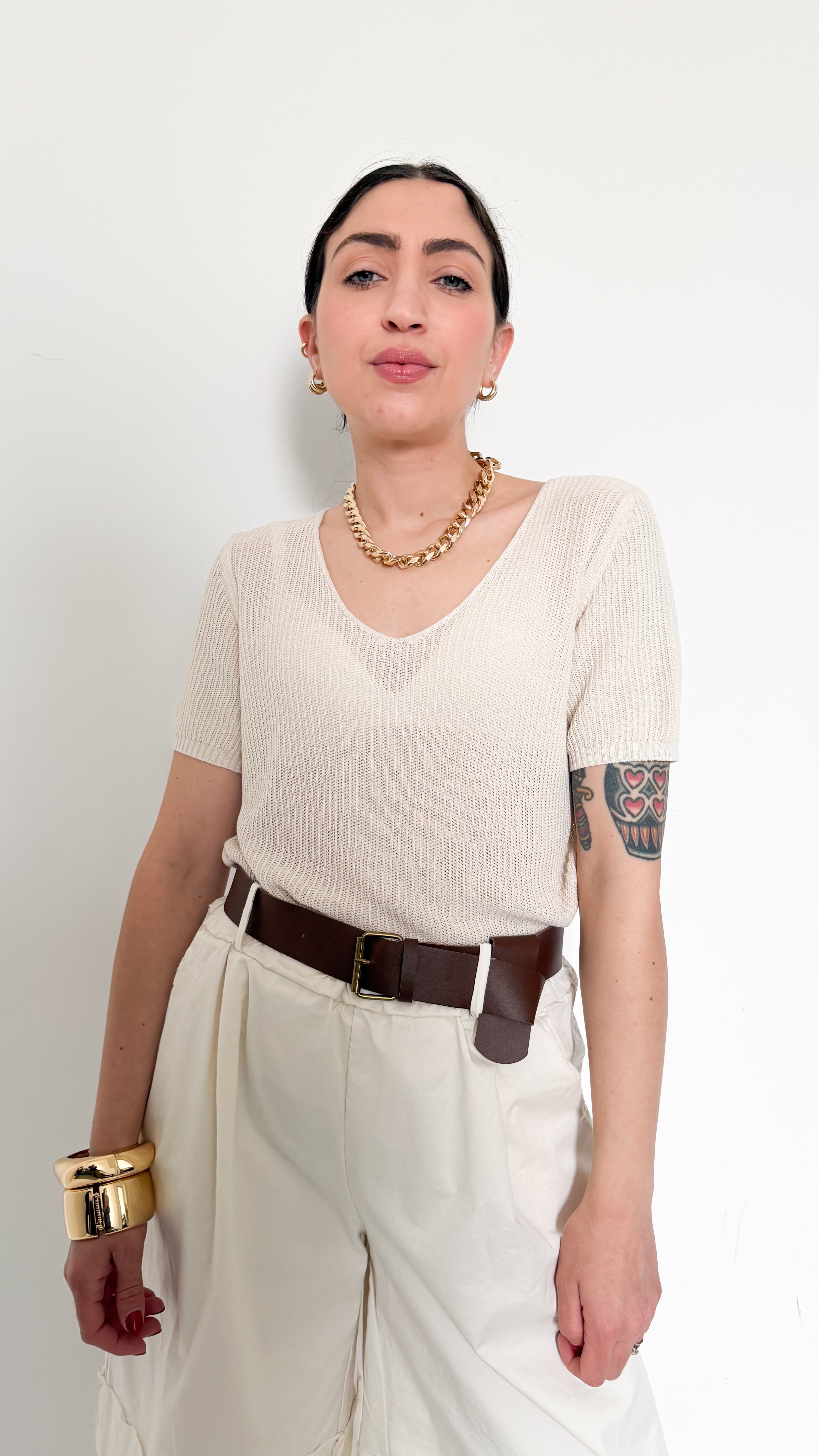 Maglia Beige A Coste