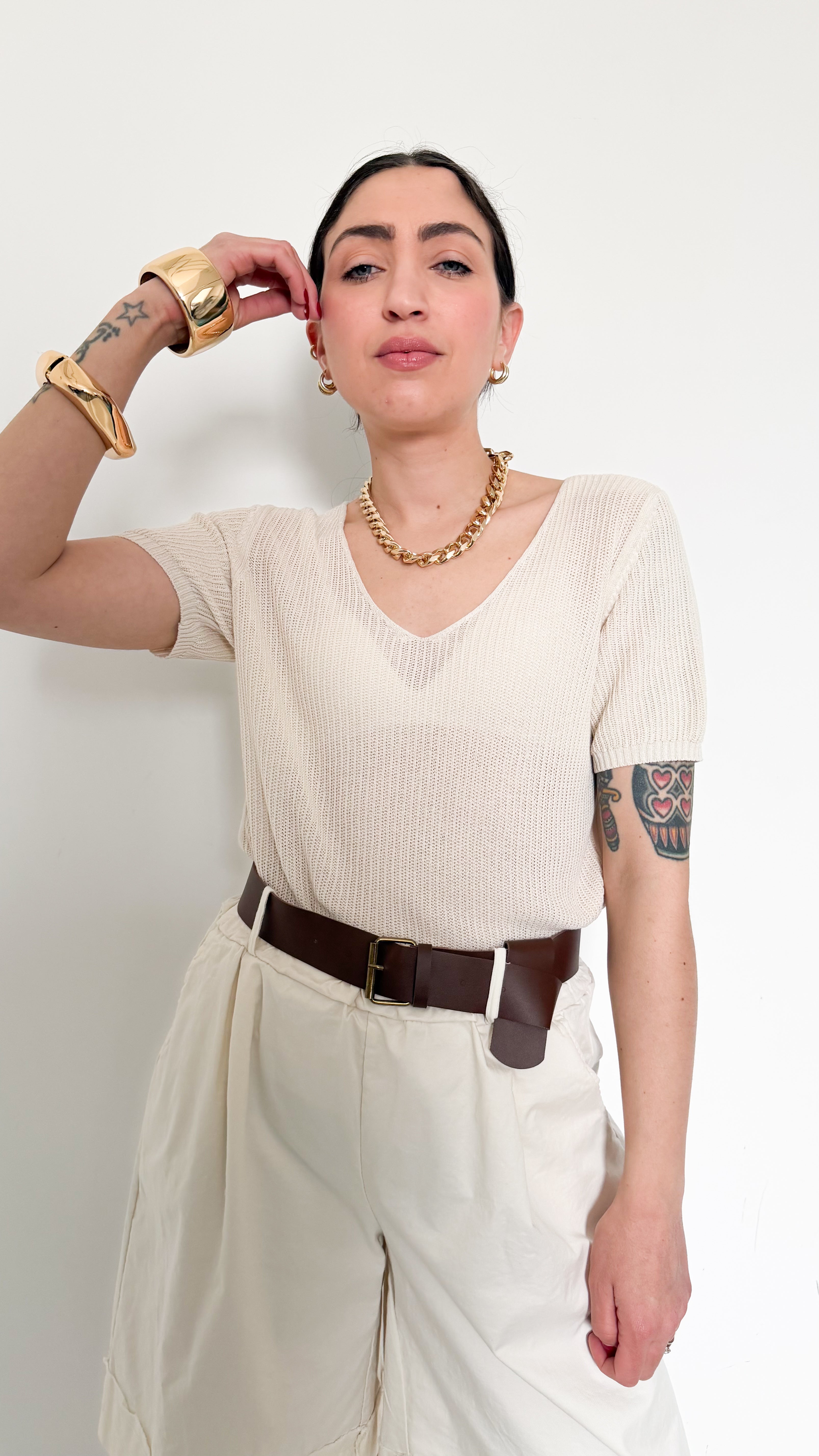 Maglia Beige A Coste