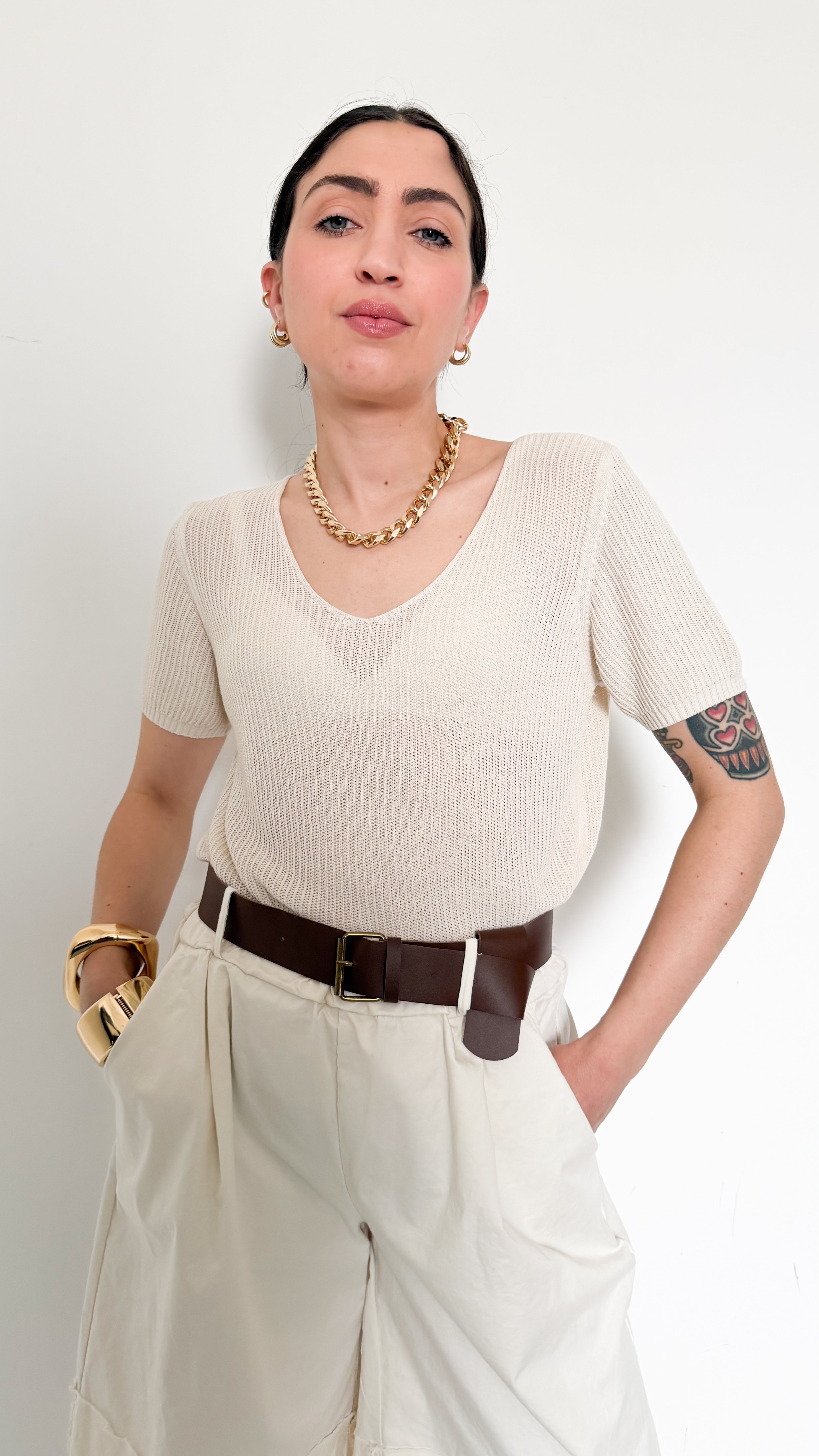 Maglia Beige A Coste