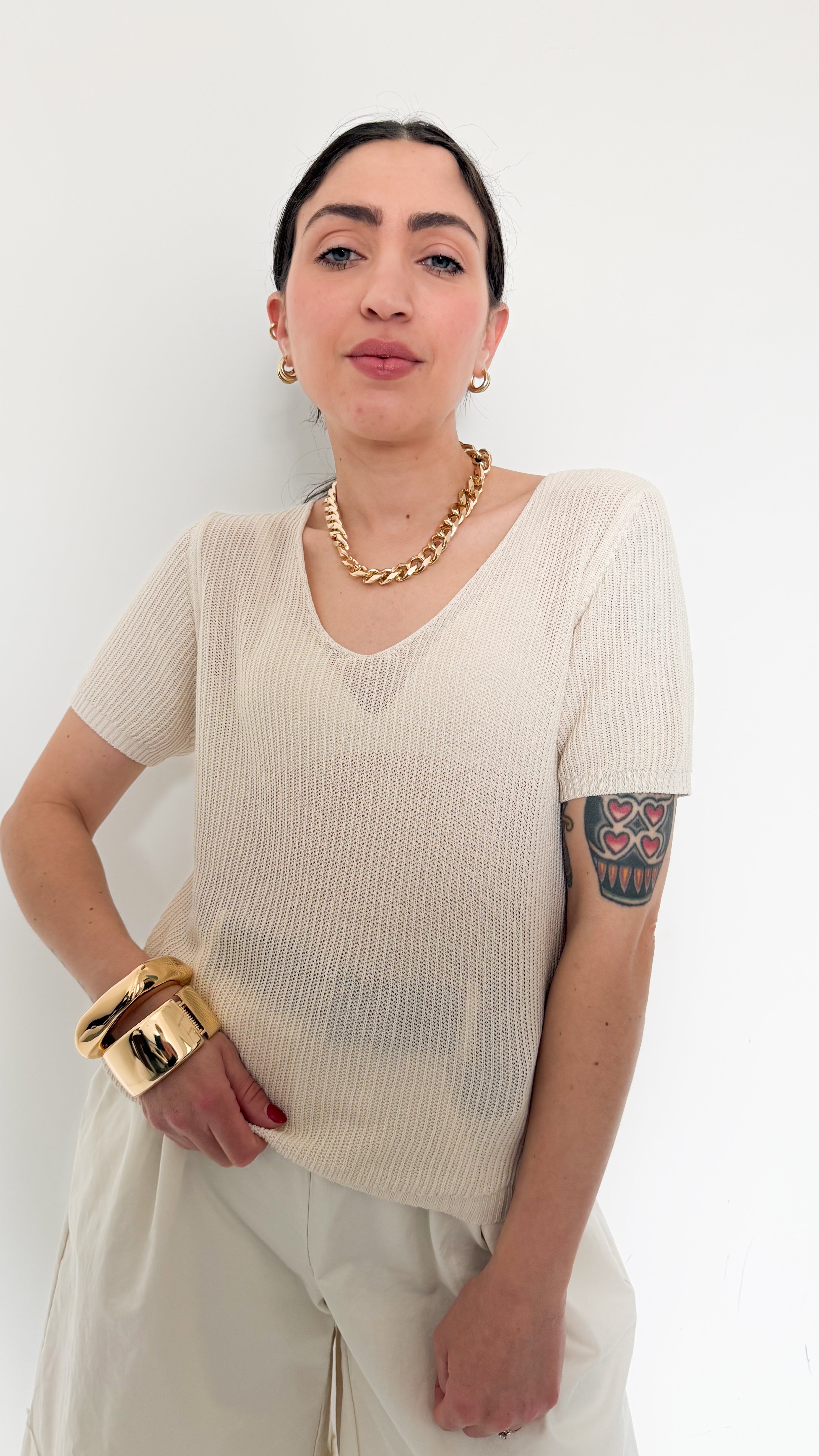 Maglia Beige A Coste