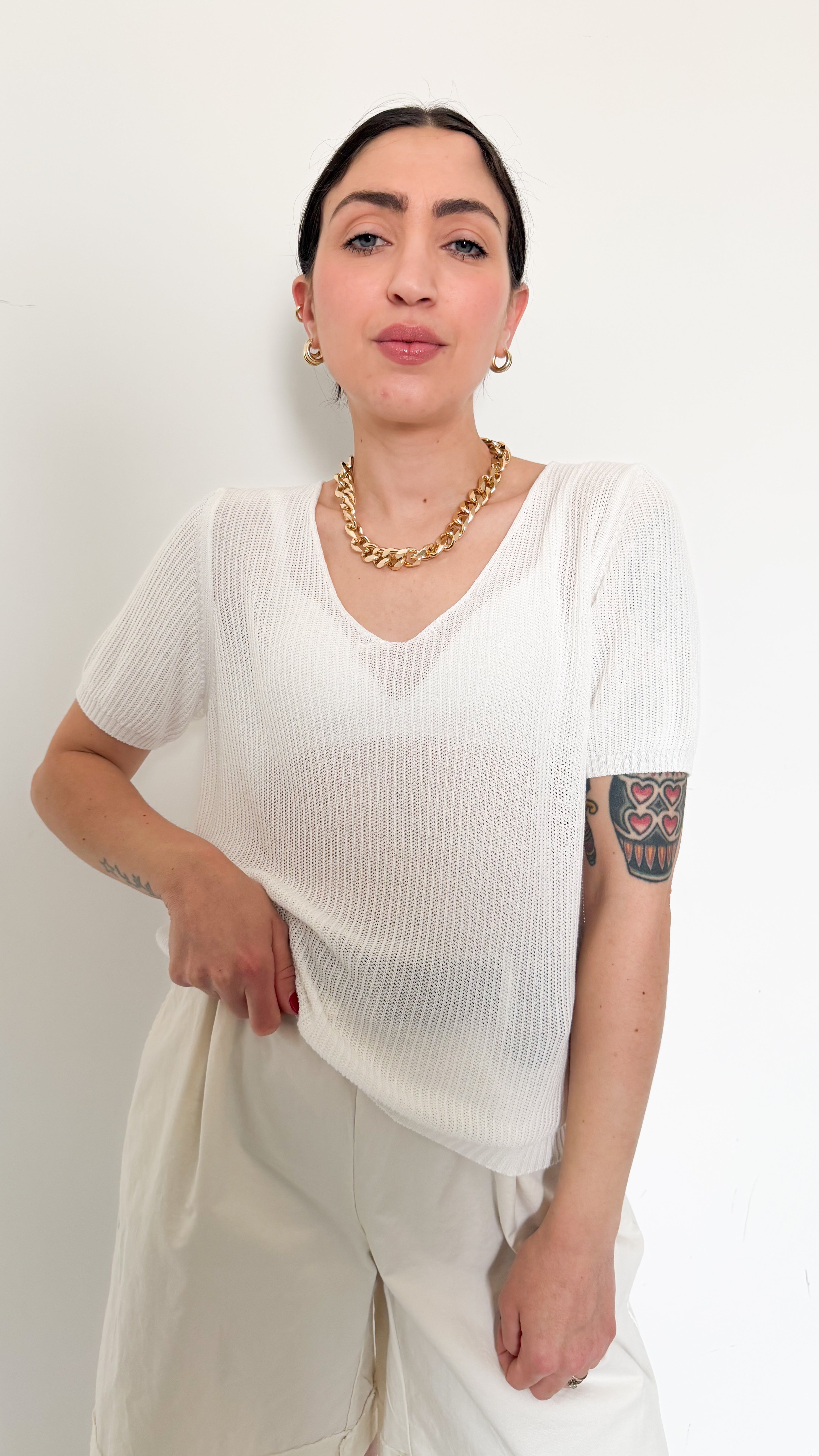 Maglia Bianca A Coste