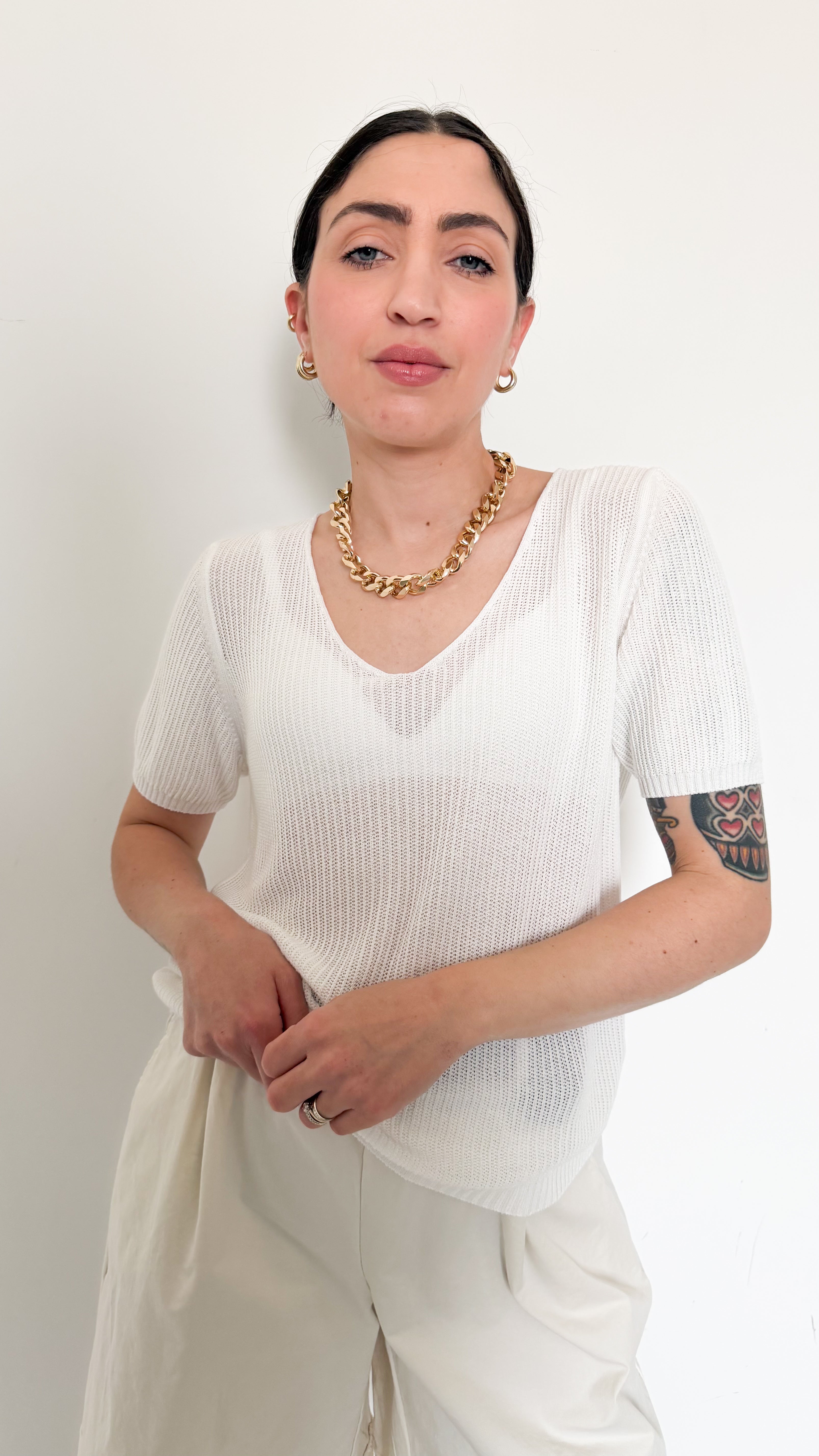 Maglia Bianca A Coste