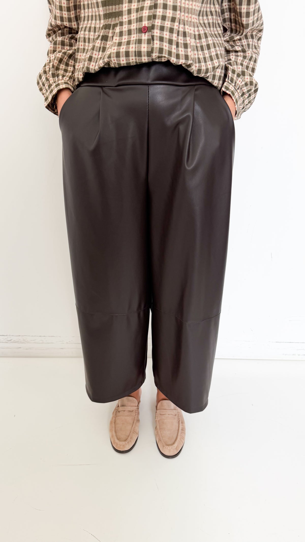 Pantaloni Marroni Culotte In Similpelle