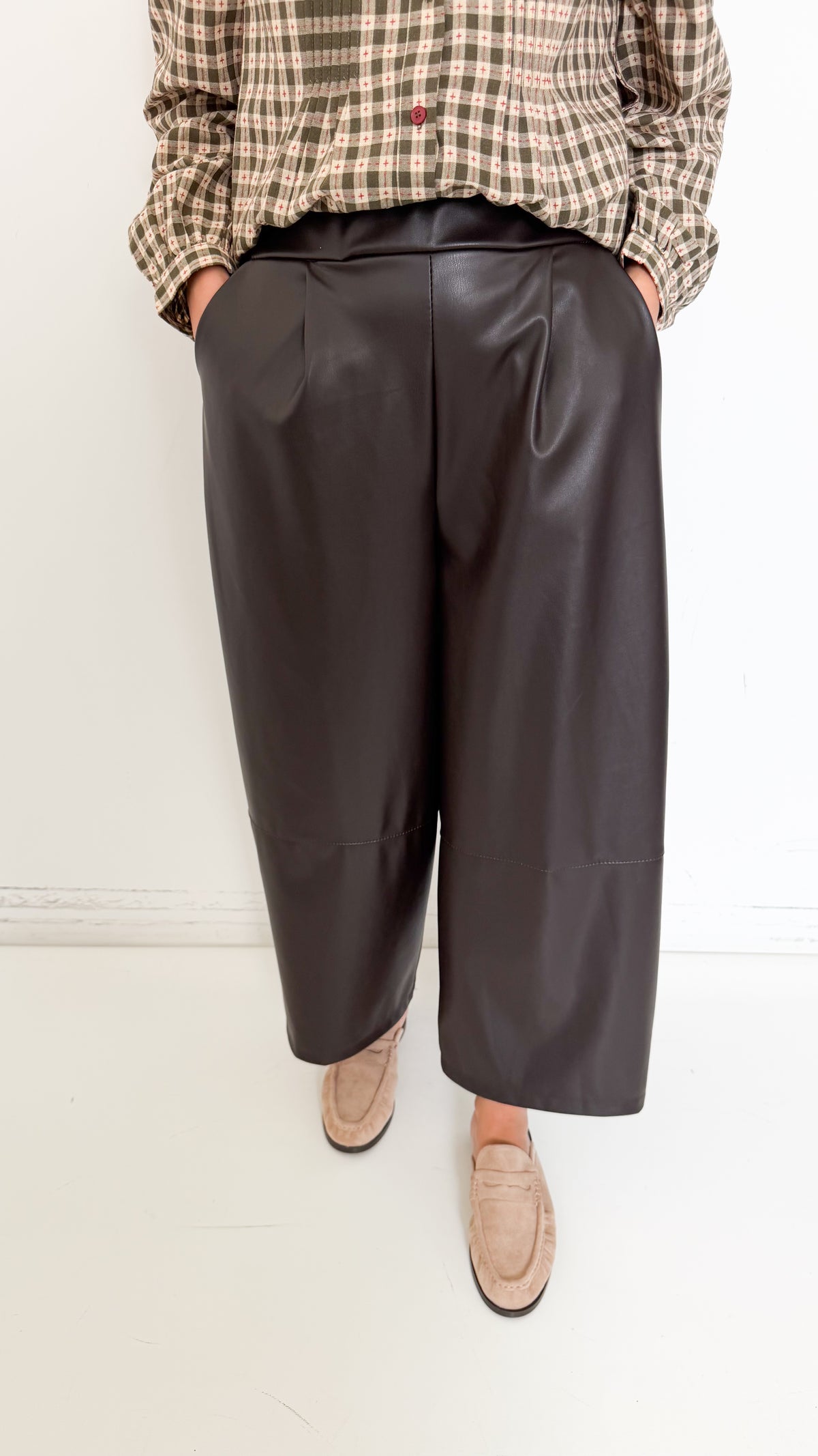 Pantaloni Marroni Culotte In Similpelle