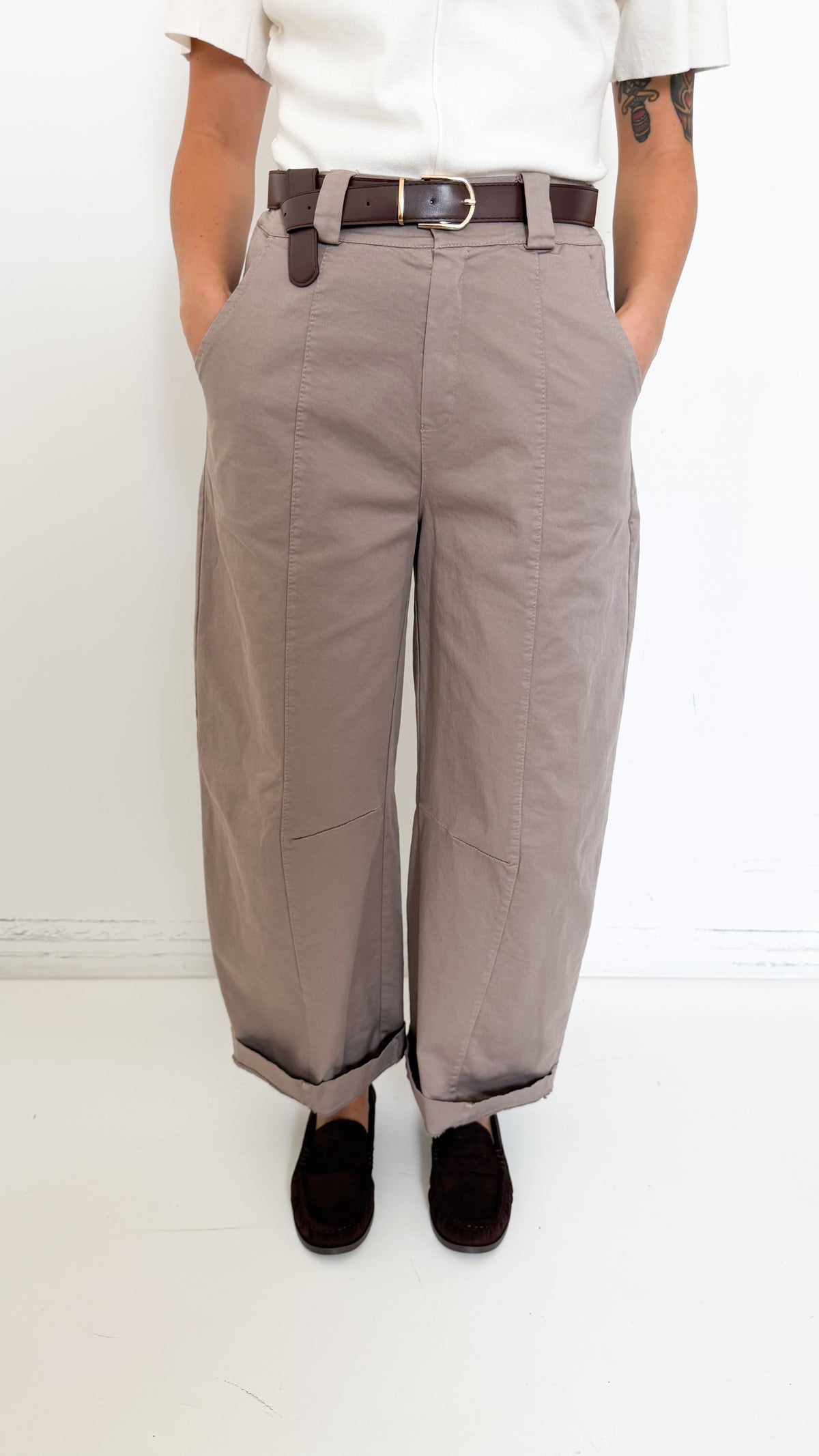 Pantaloni Balloon Taupe Con Cintura