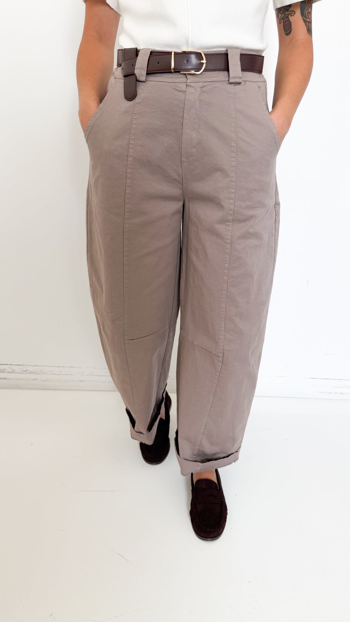 Pantaloni Balloon Taupe Con Cintura