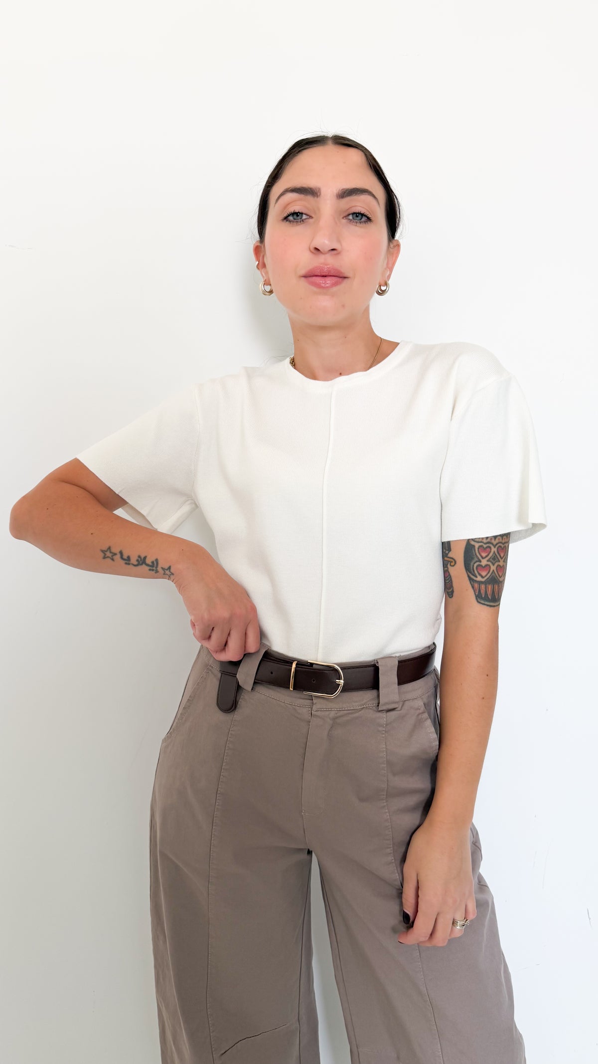 Maglia Bianca Mezza Manica Con Dettagli
