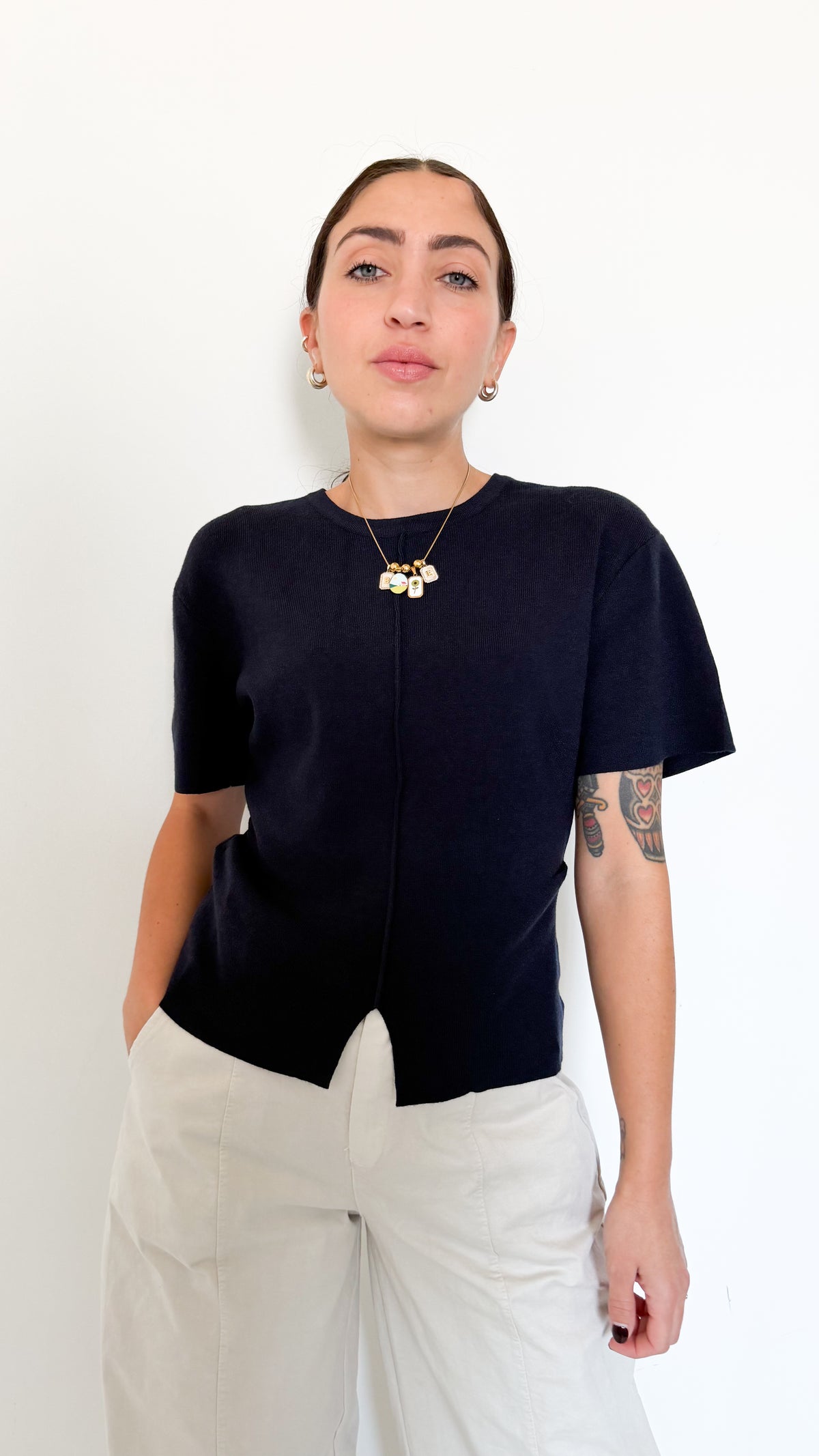 Maglia Blu Mezza Manica Con Dettagli