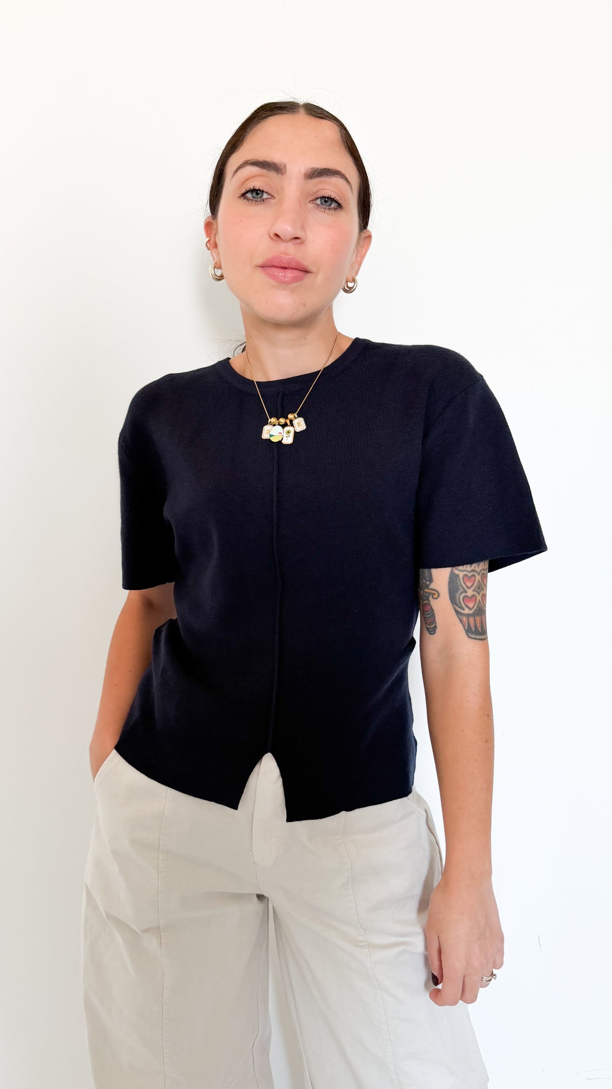 Maglia Blu Mezza Manica Con Dettagli
