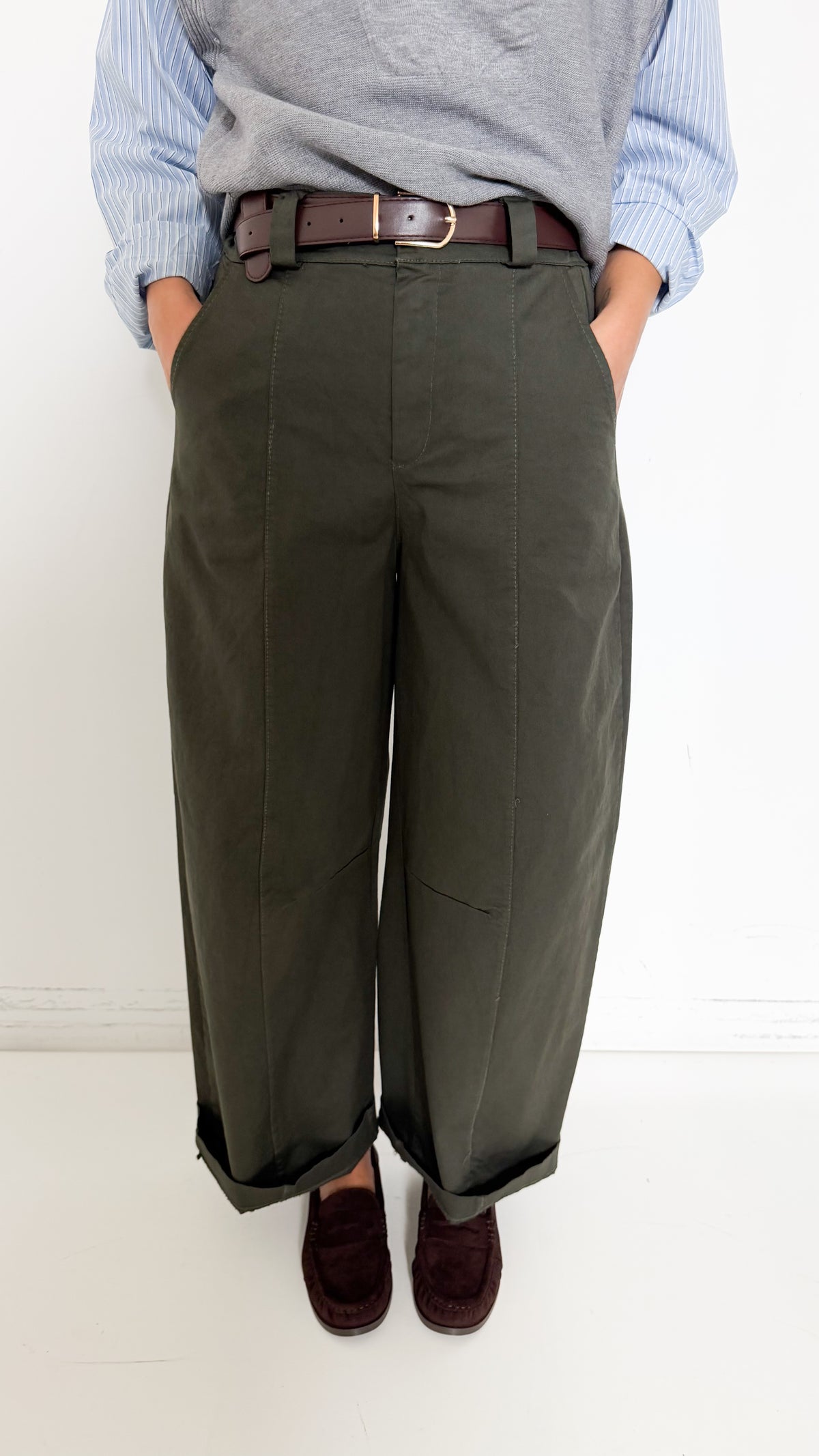 Pantaloni Balloon Verdi Con Cintura