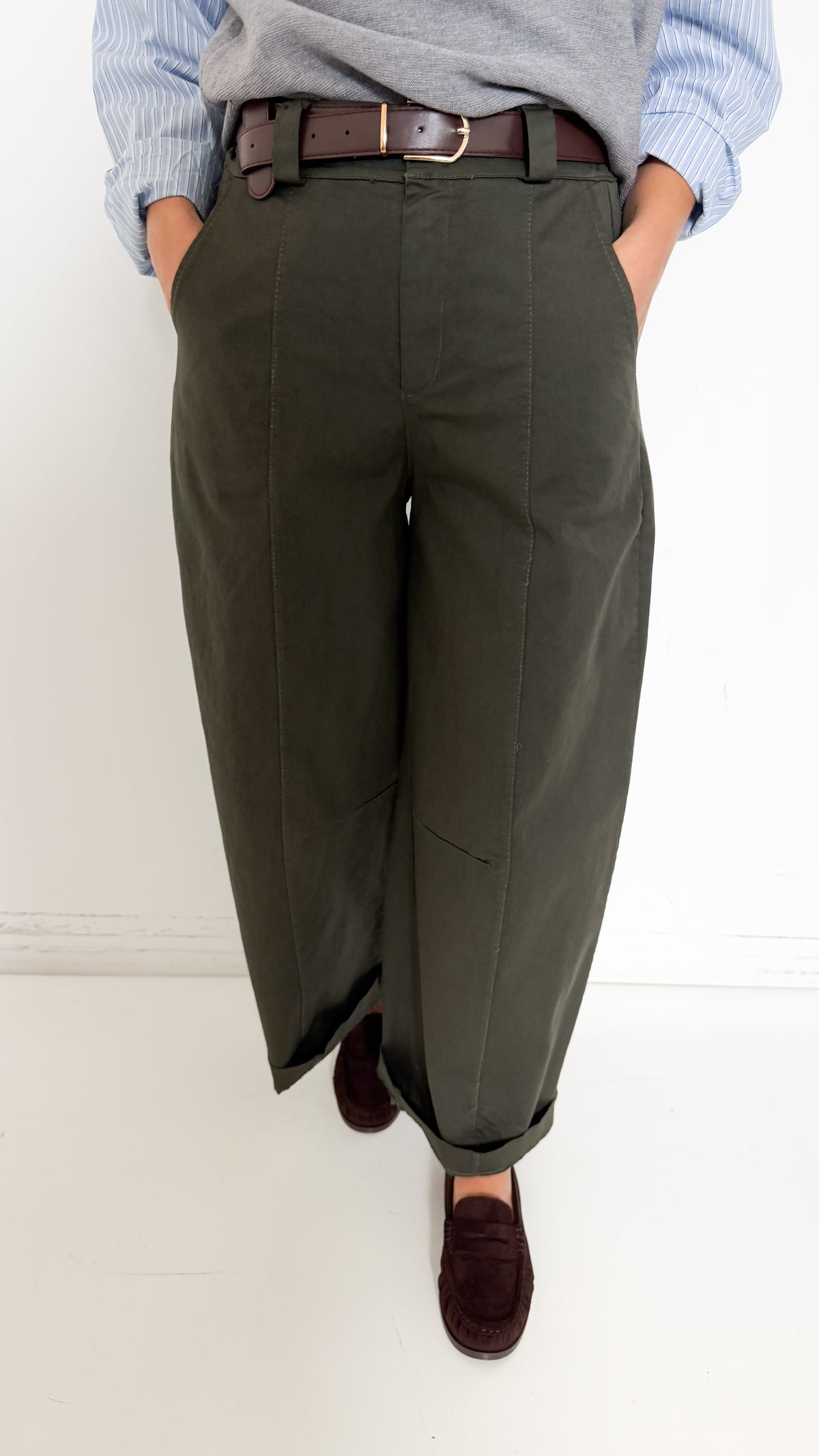 Pantaloni Balloon Verdi Con Cintura