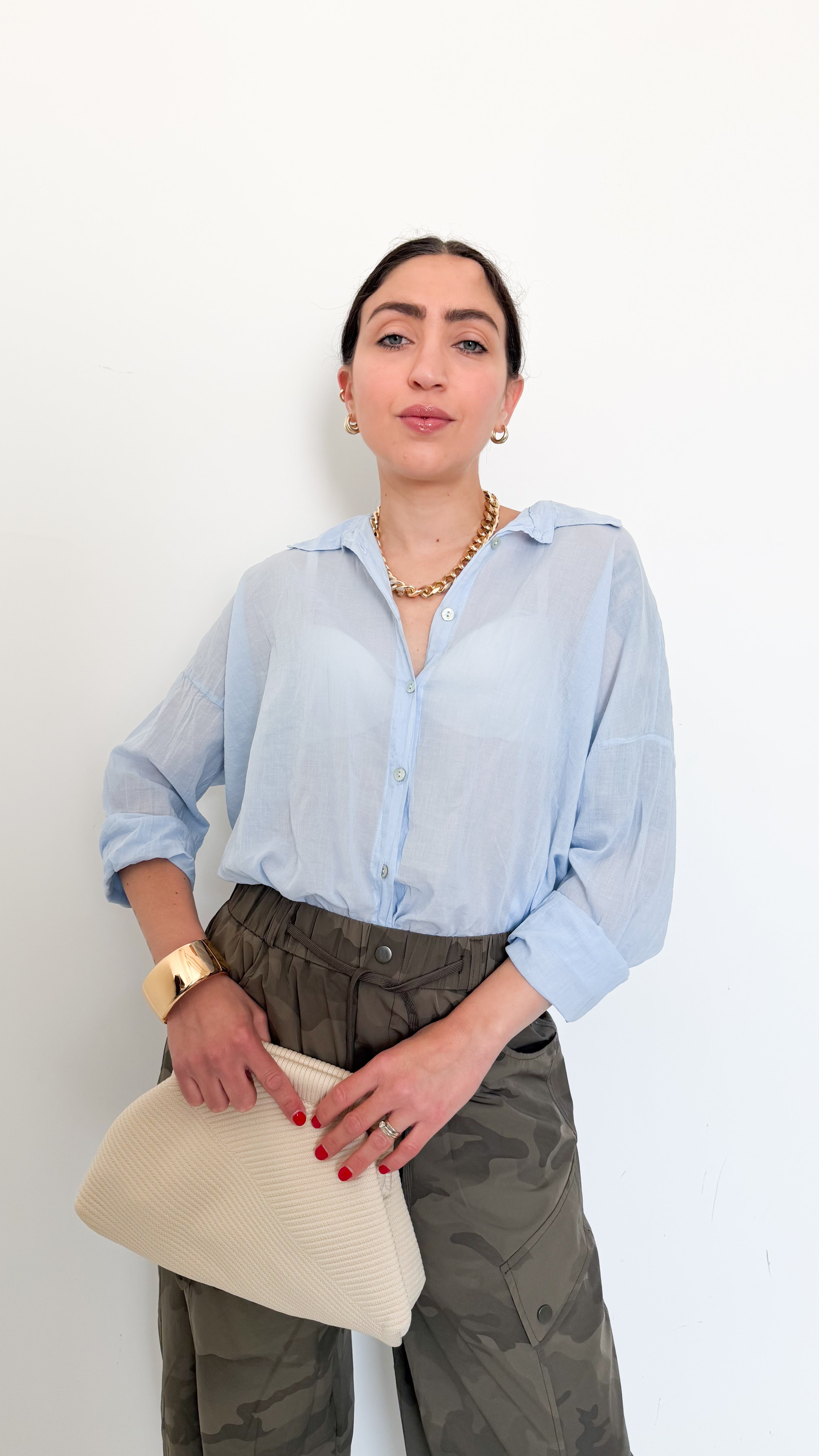 Camicia Celeste In Cotone
