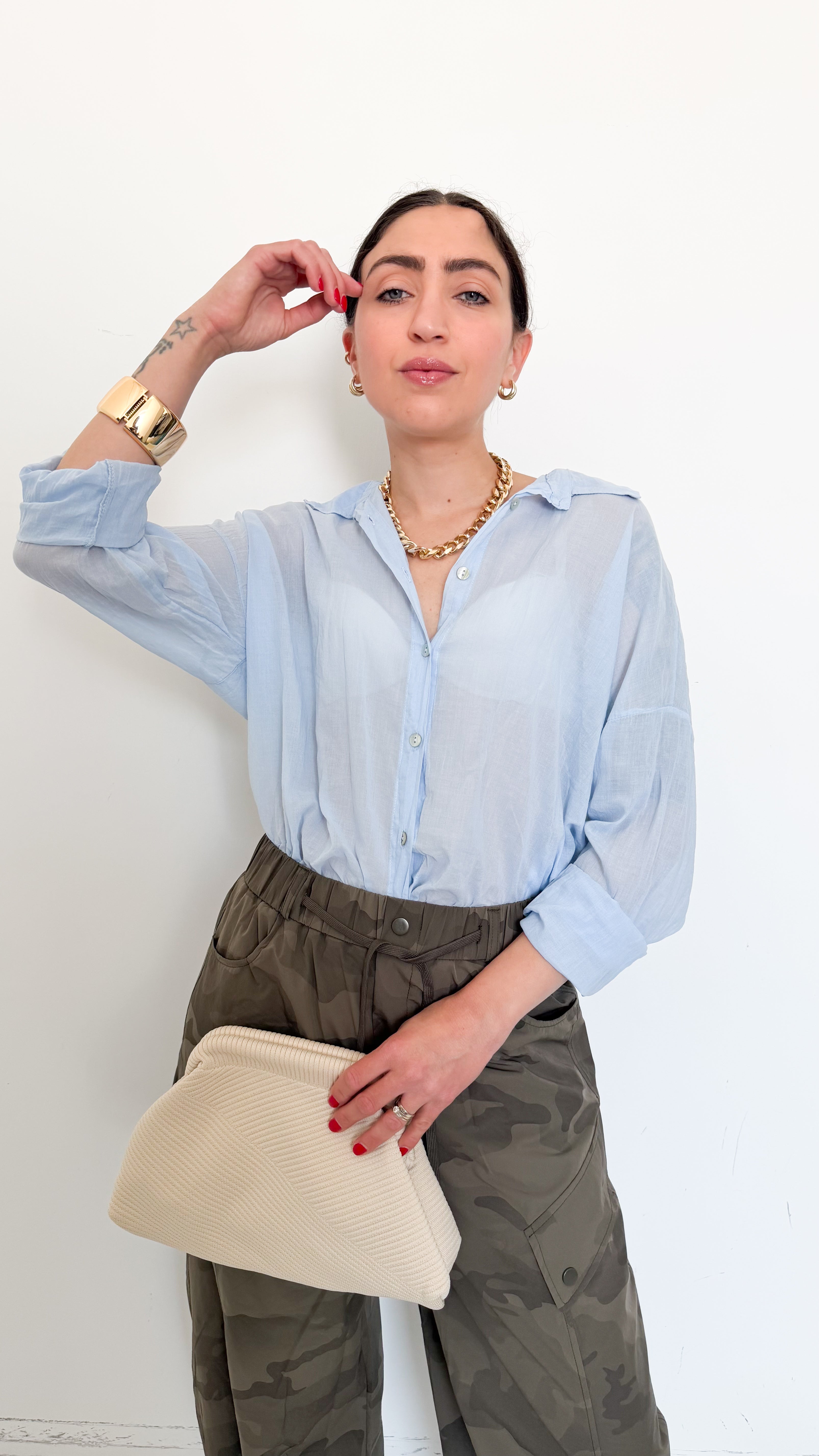 Camicia Celeste In Cotone