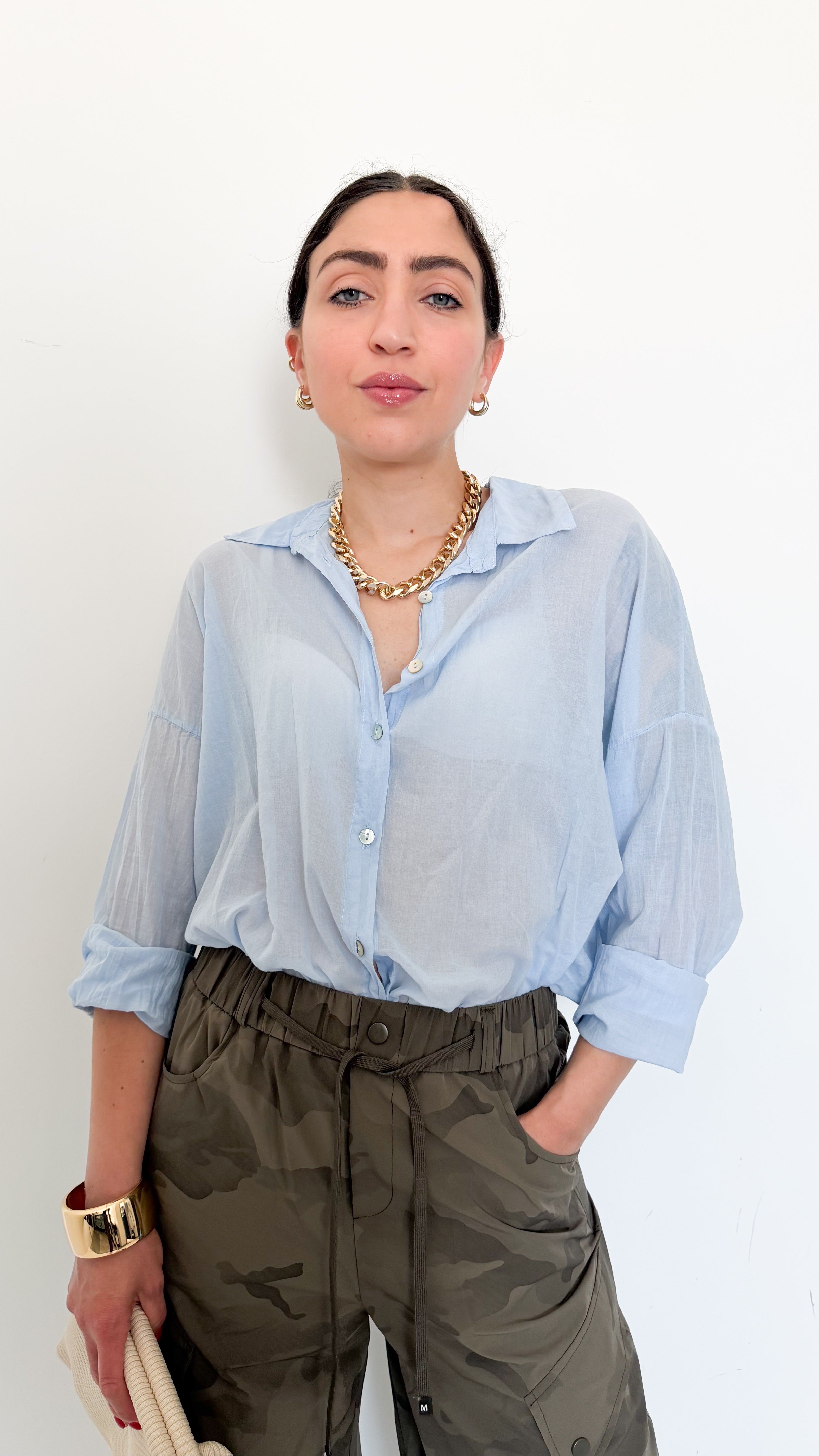 Camicia Celeste In Cotone
