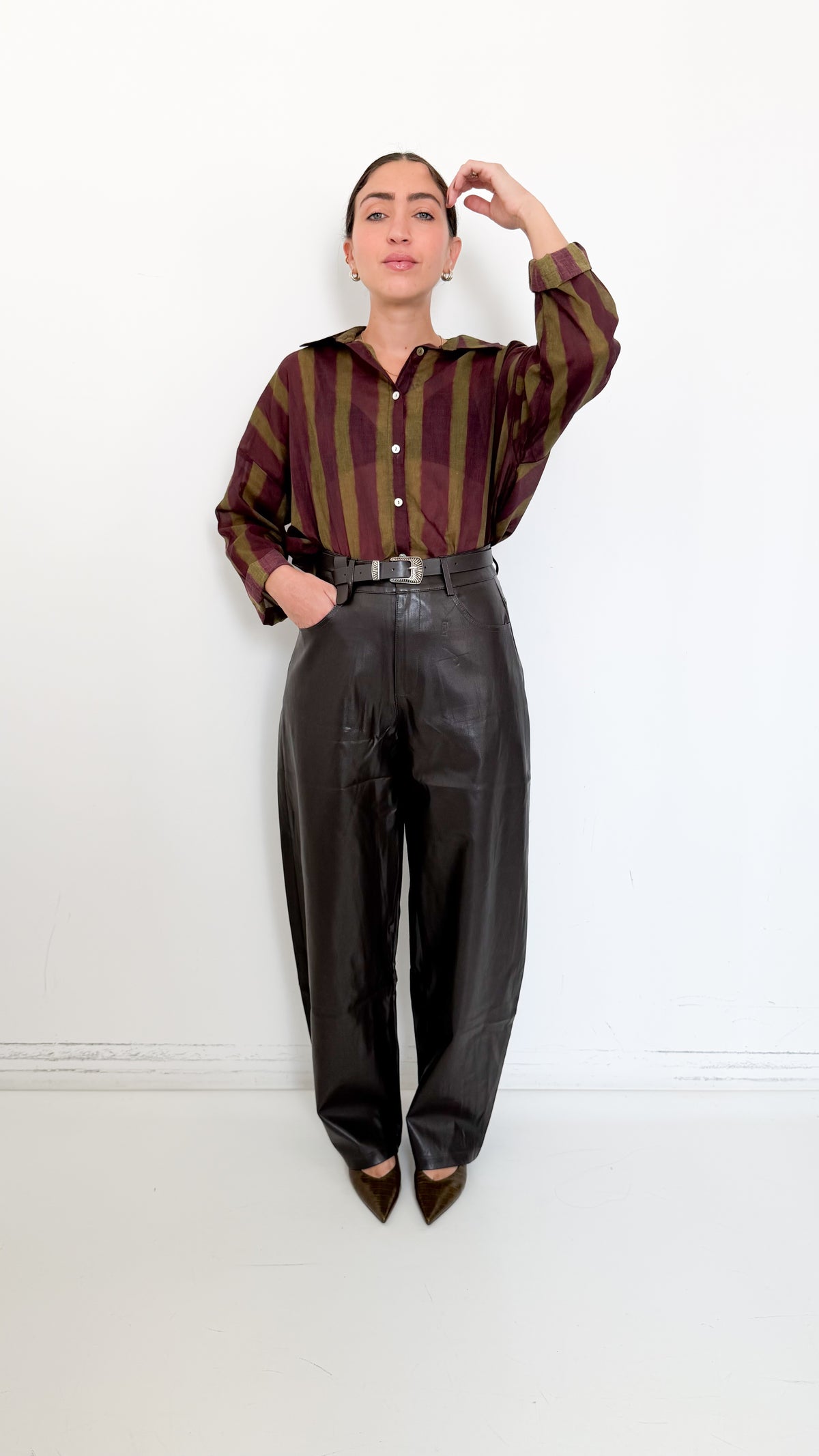 Pantaloni Marroni Balloon In Similpelle