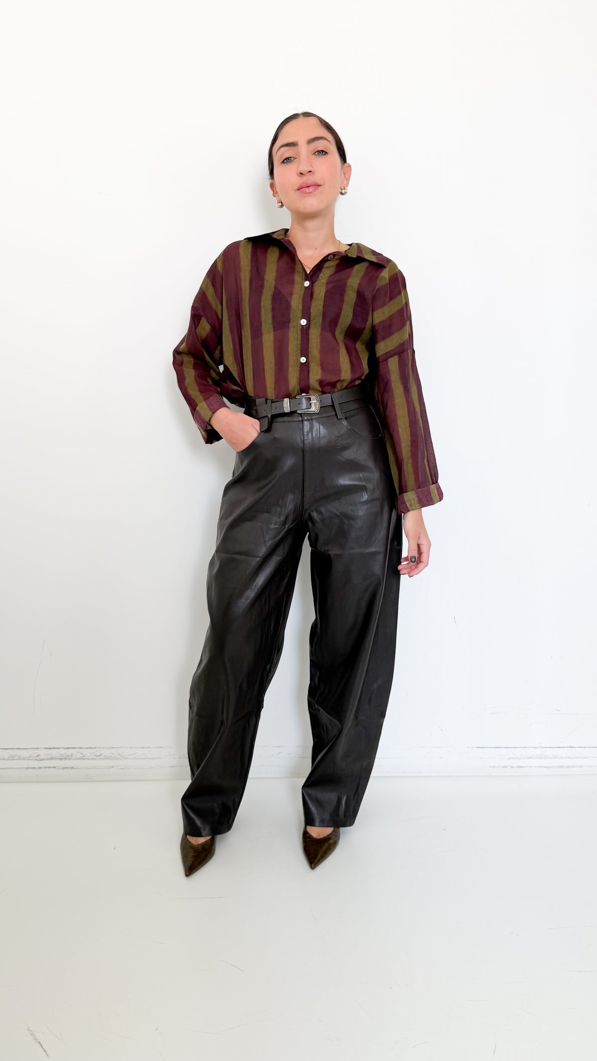 Pantaloni Marroni Balloon In Similpelle
