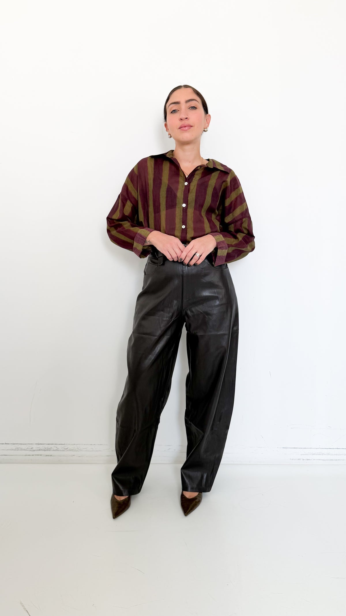 Pantaloni Marroni Balloon In Similpelle