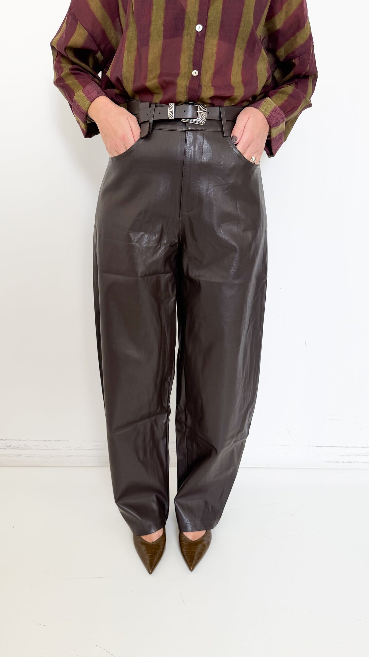 Pantaloni Marroni Balloon In Similpelle