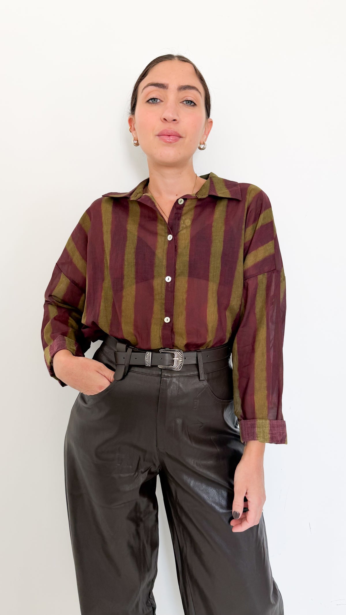Camicia Borgogna Velata A Righe