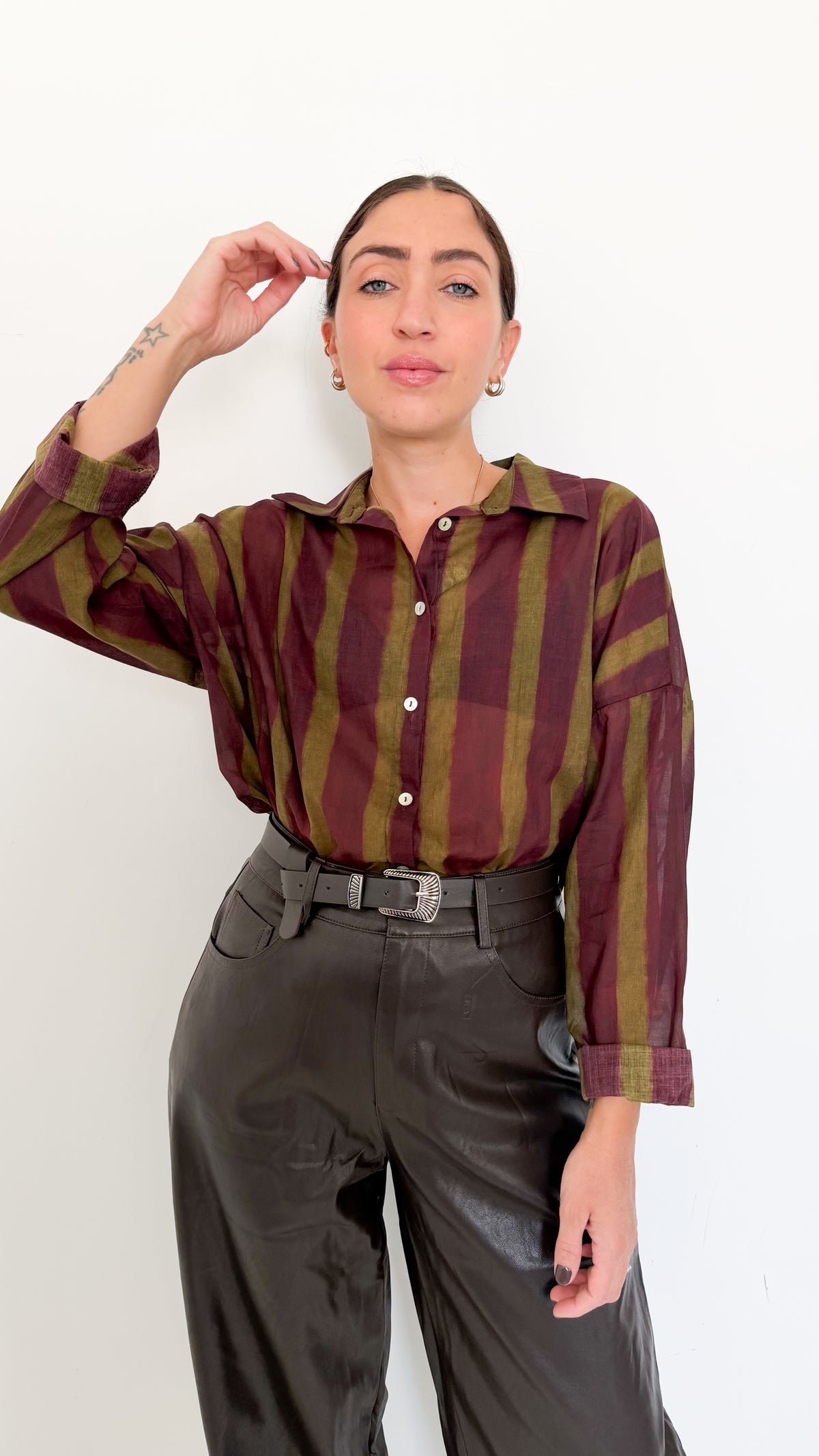 Camicia Borgogna Velata A Righe