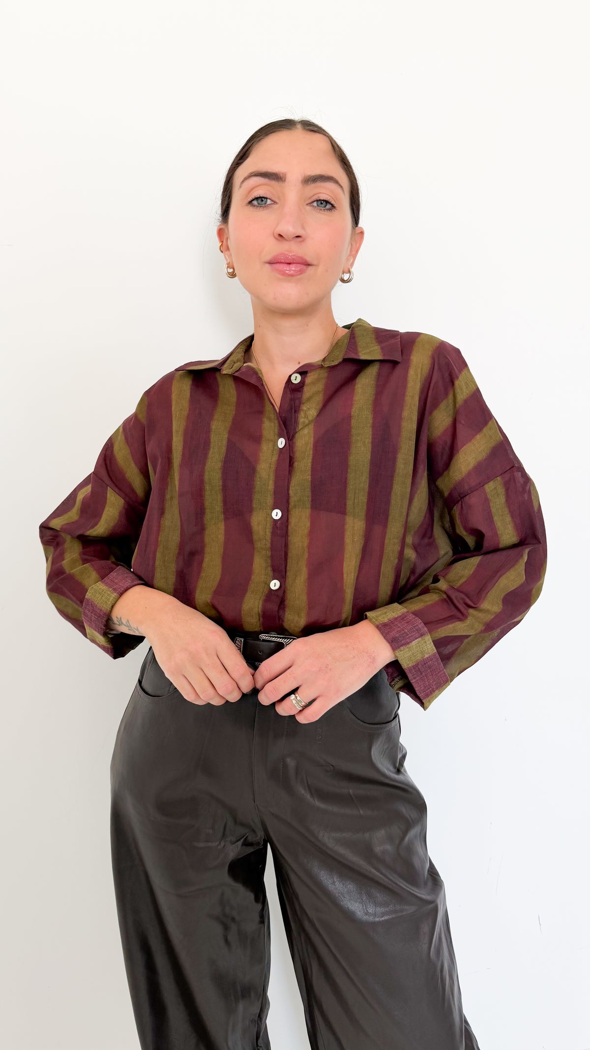 Camicia Borgogna Velata A Righe