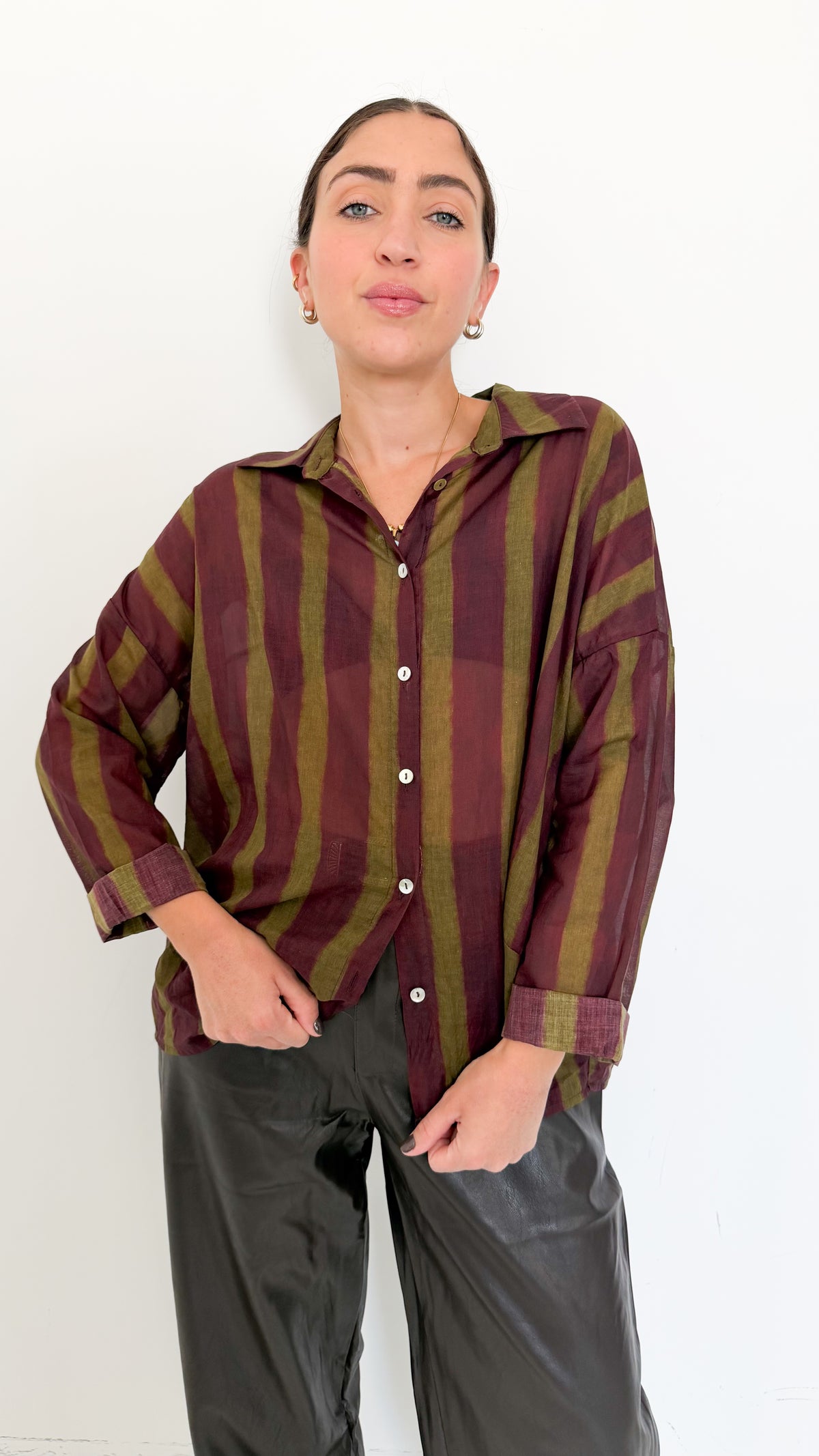 Camicia Borgogna Velata A Righe