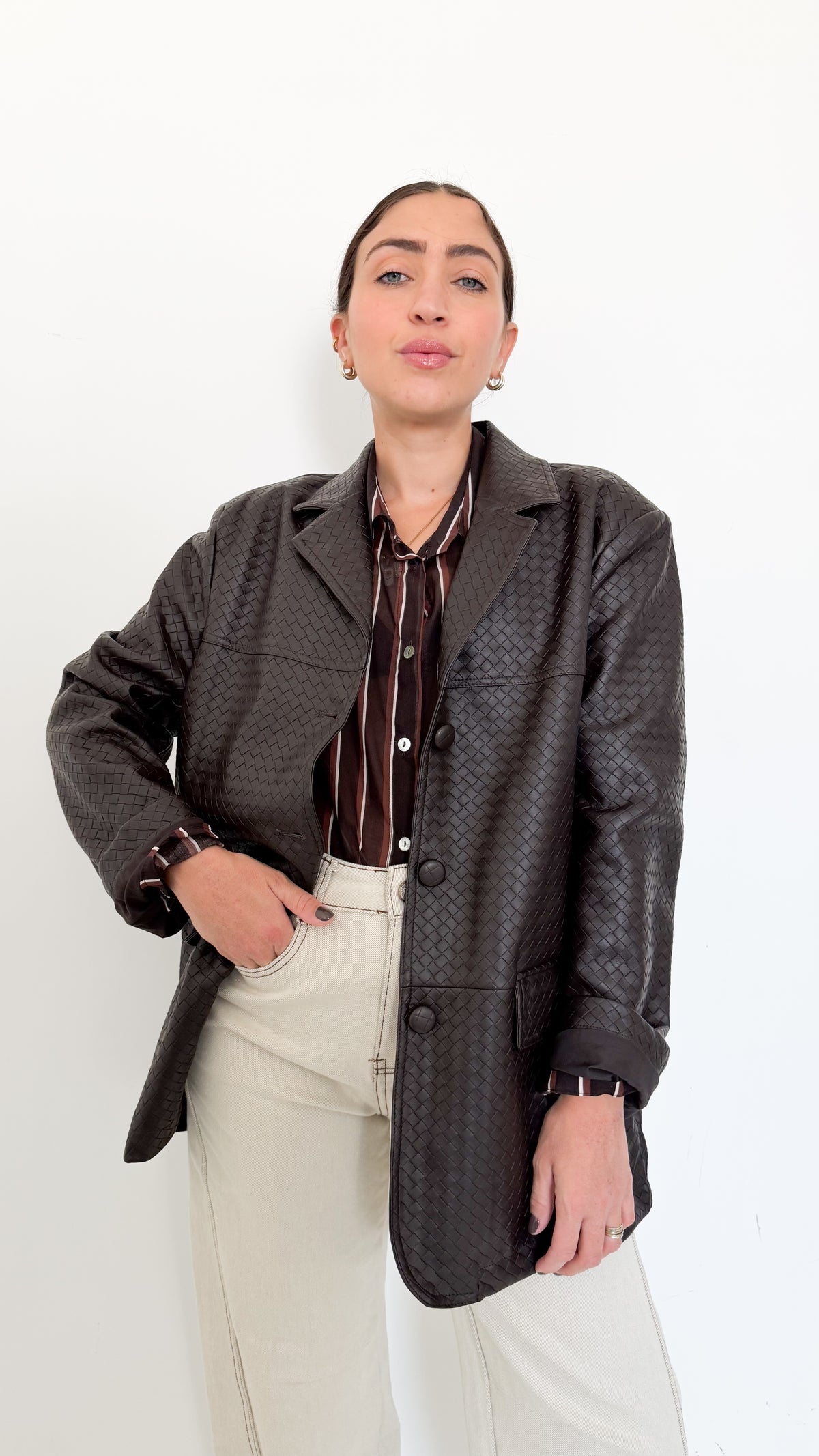 Giacca Marrone In Similpelle Intrecciata