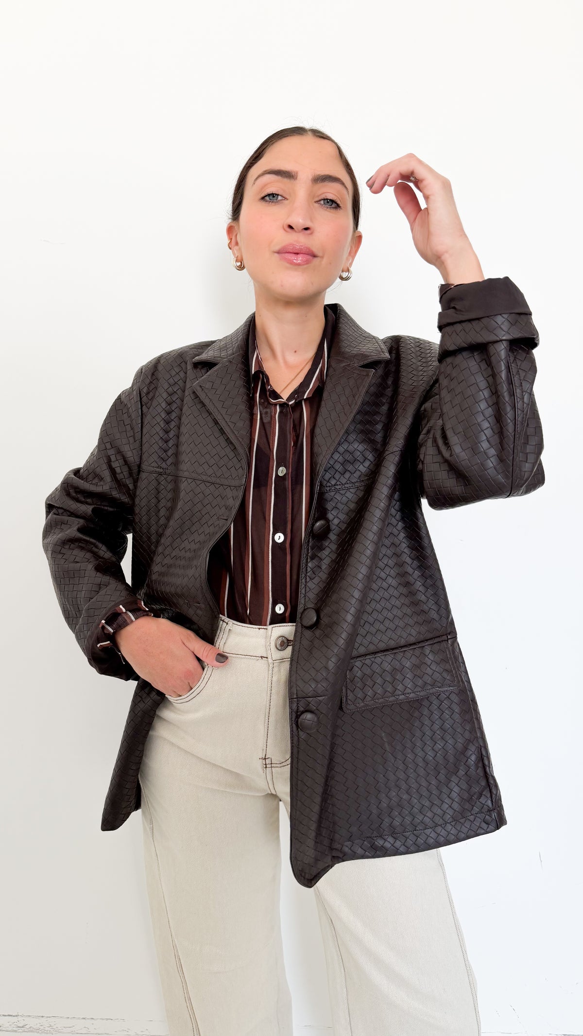 Giacca Marrone In Similpelle Intrecciata