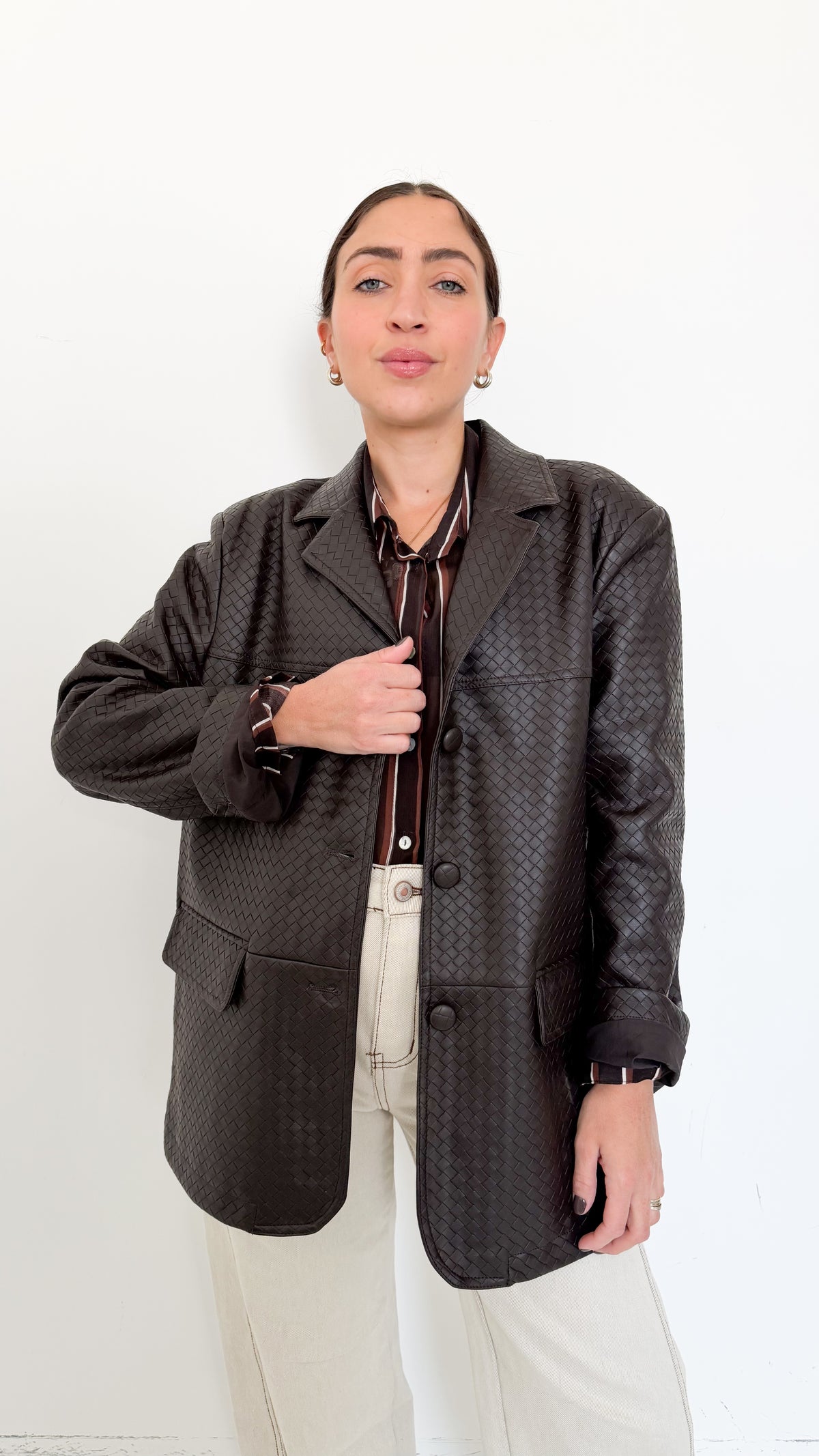 Giacca Marrone In Similpelle Intrecciata