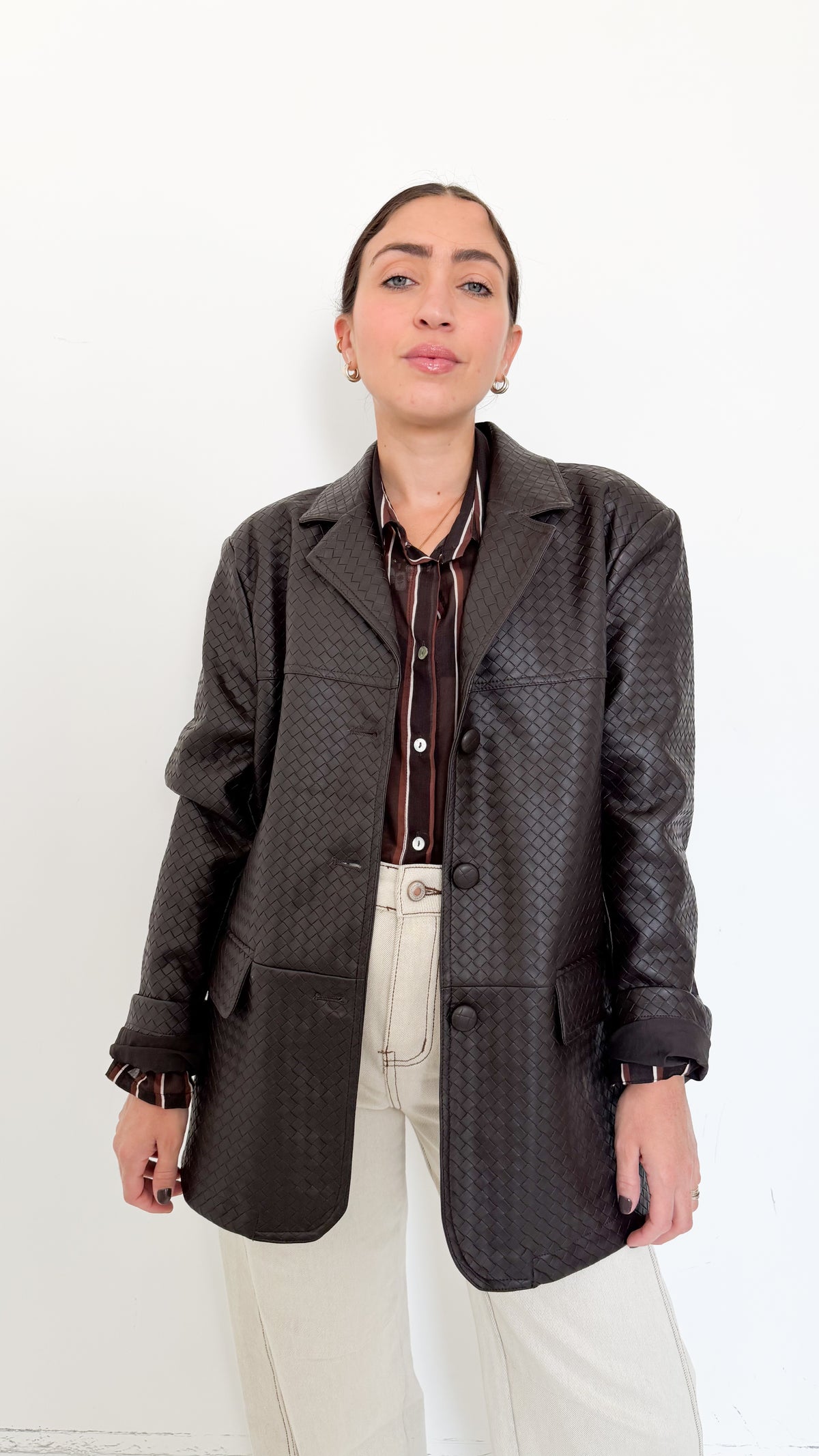 Giacca Marrone In Similpelle Intrecciata