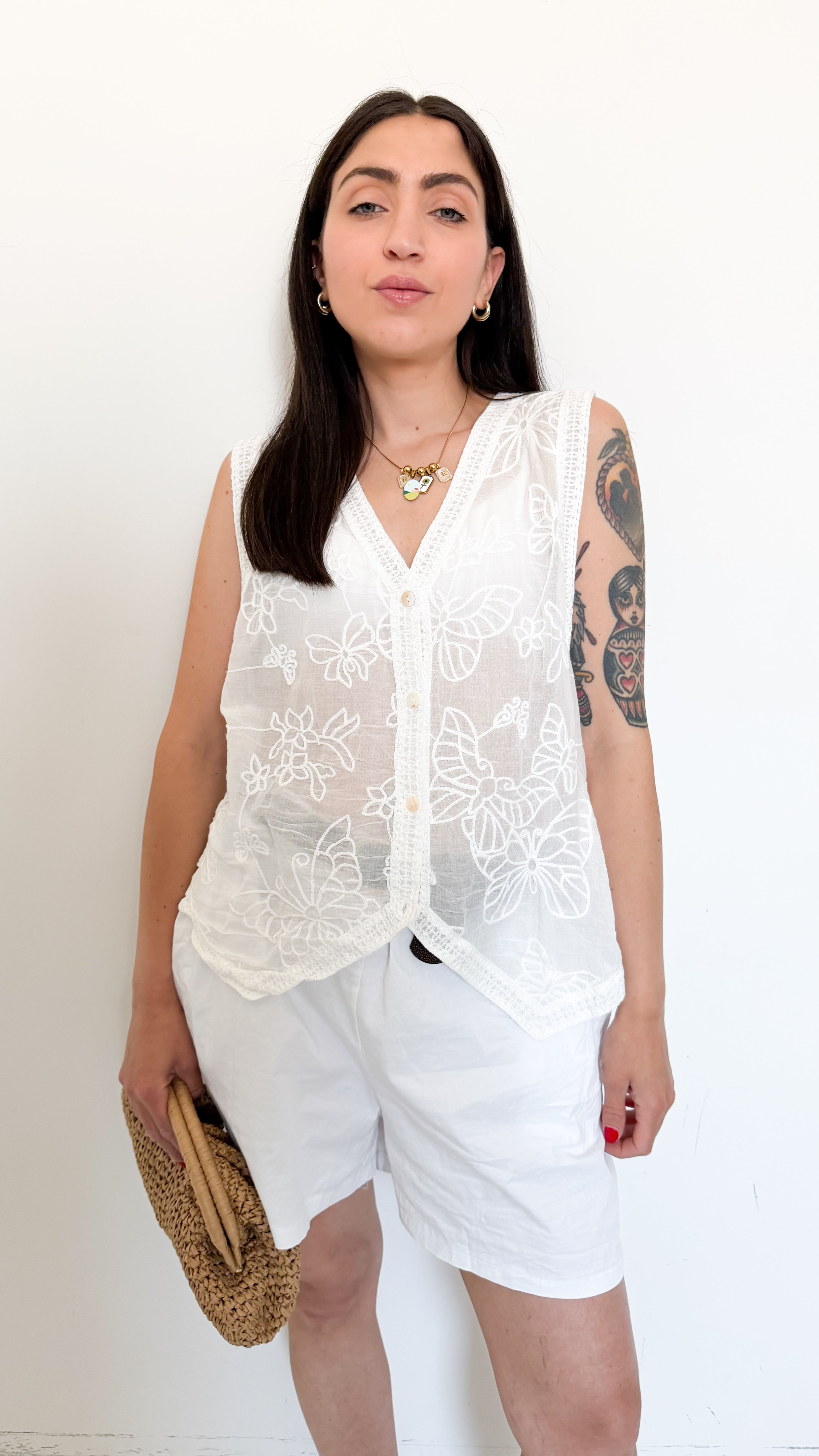 Gilet Bianco Con Ricami