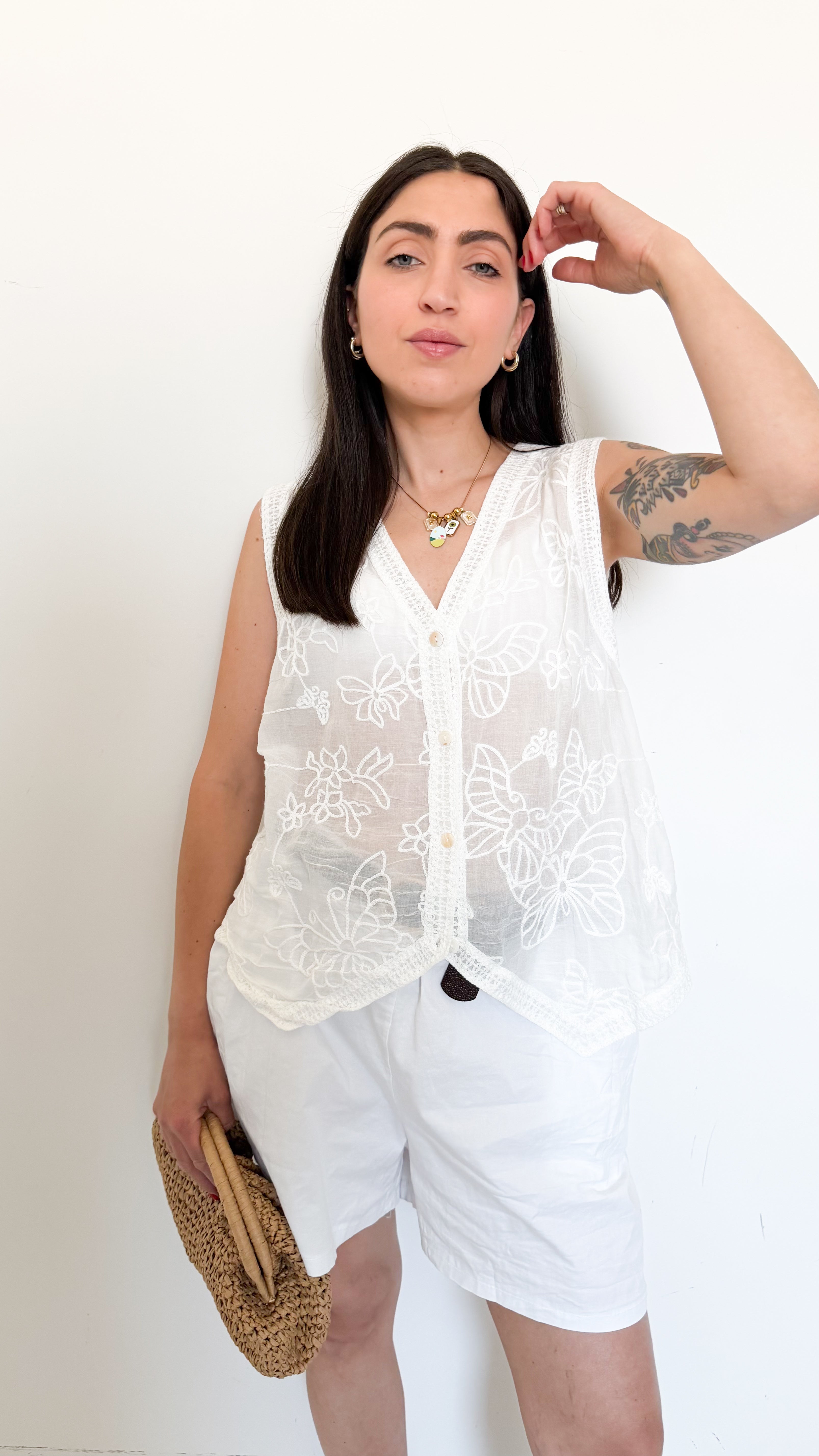 Gilet Bianco Con Ricami