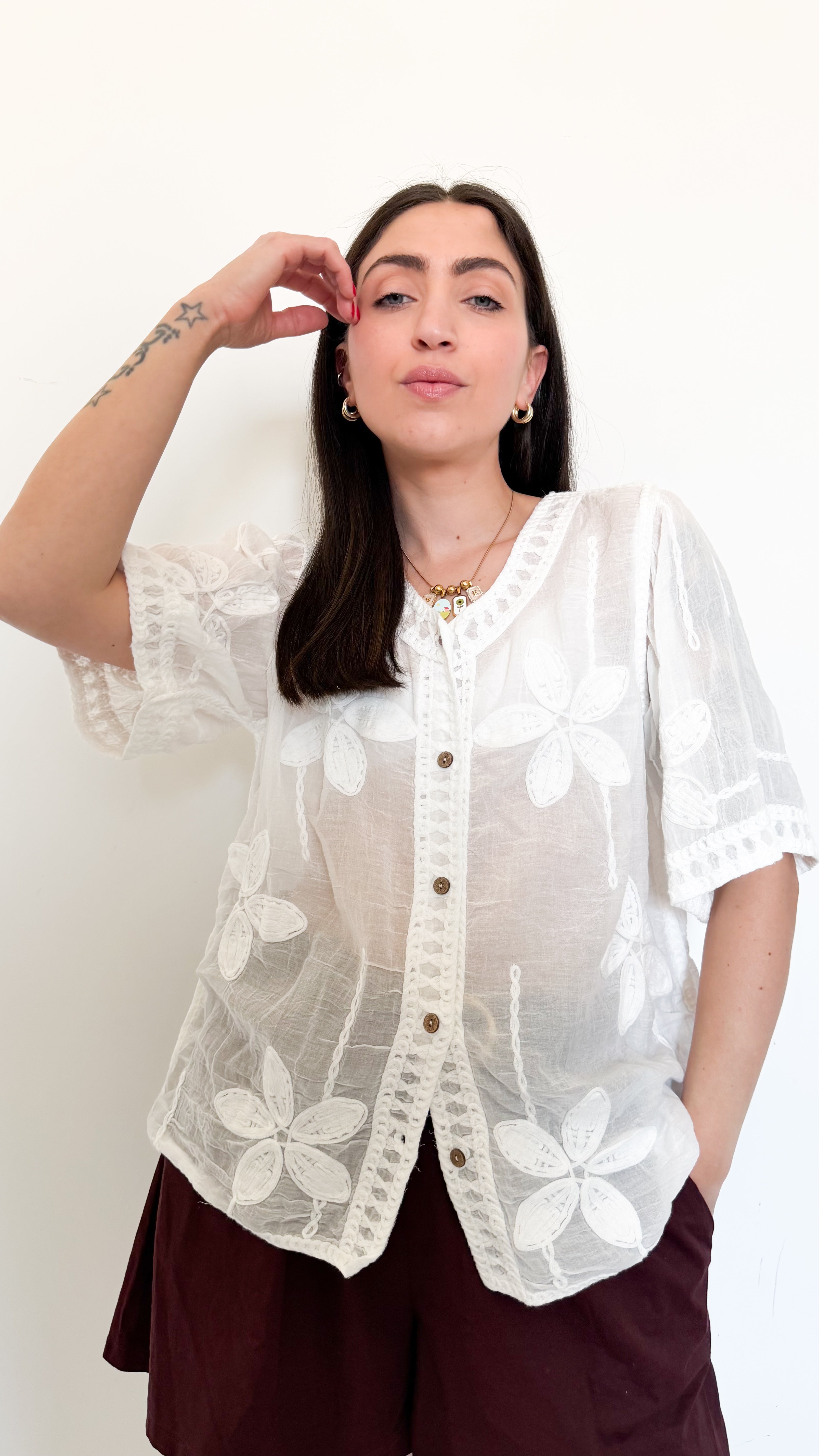 Cardigan Bianco Con Ricamo