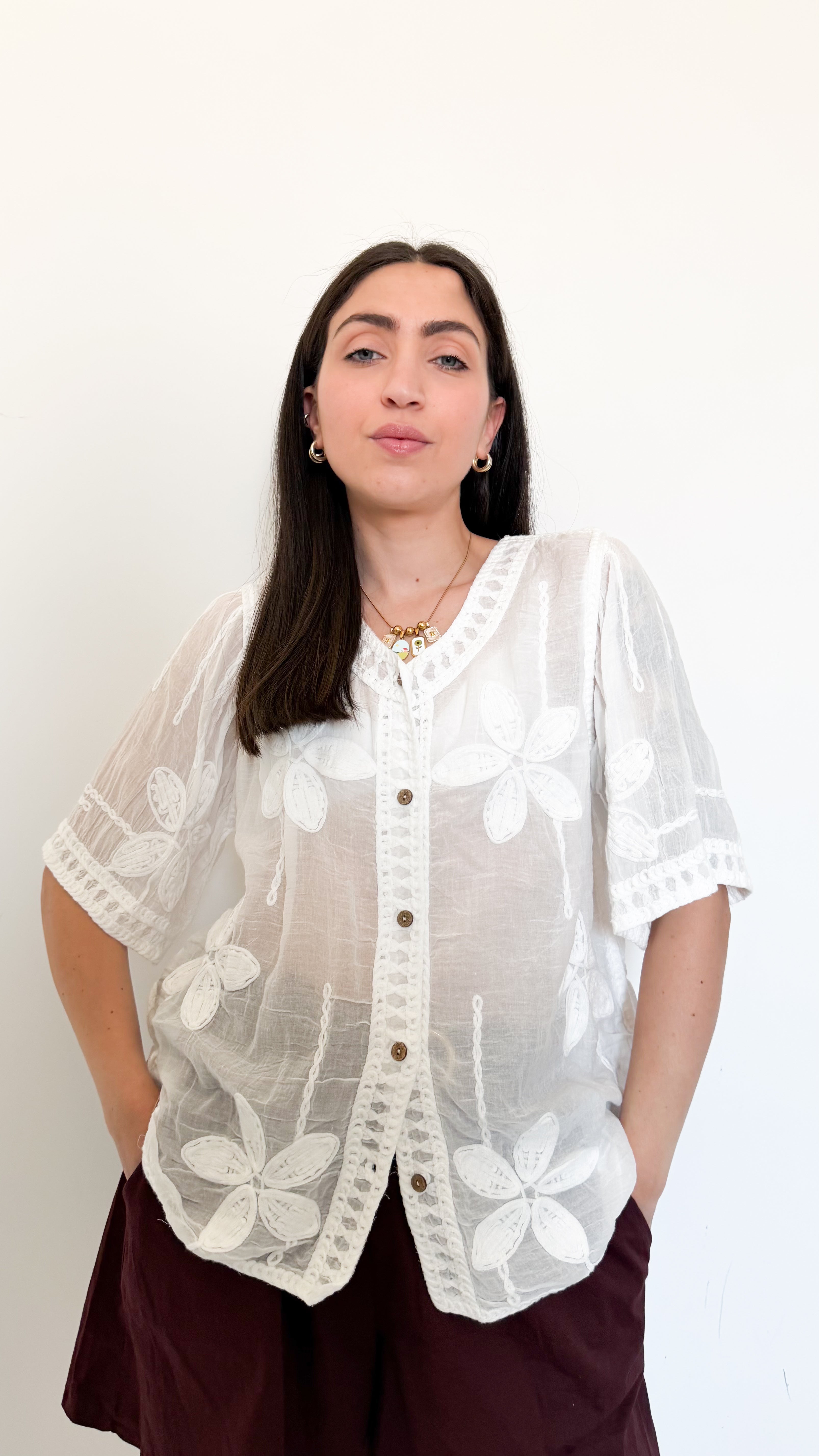 Cardigan Bianco Con Ricamo