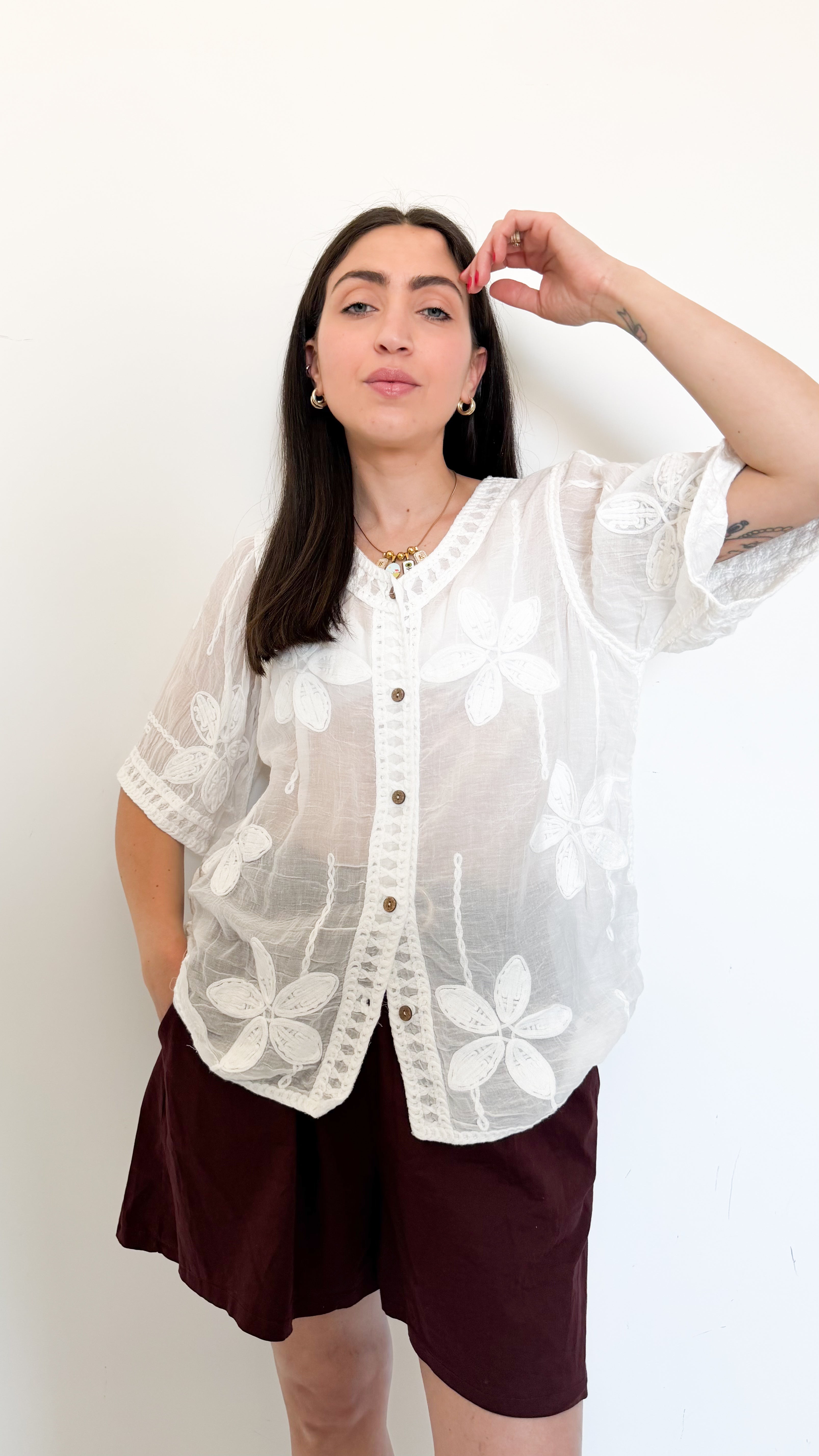 Cardigan Bianco Con Ricamo