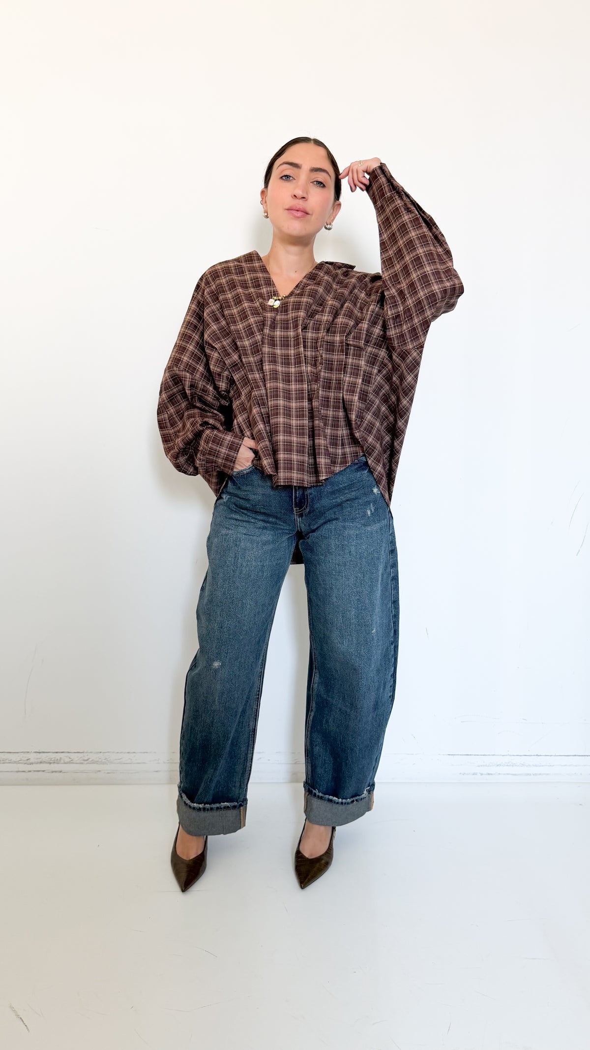 Jeans Balloon Con Risvolto