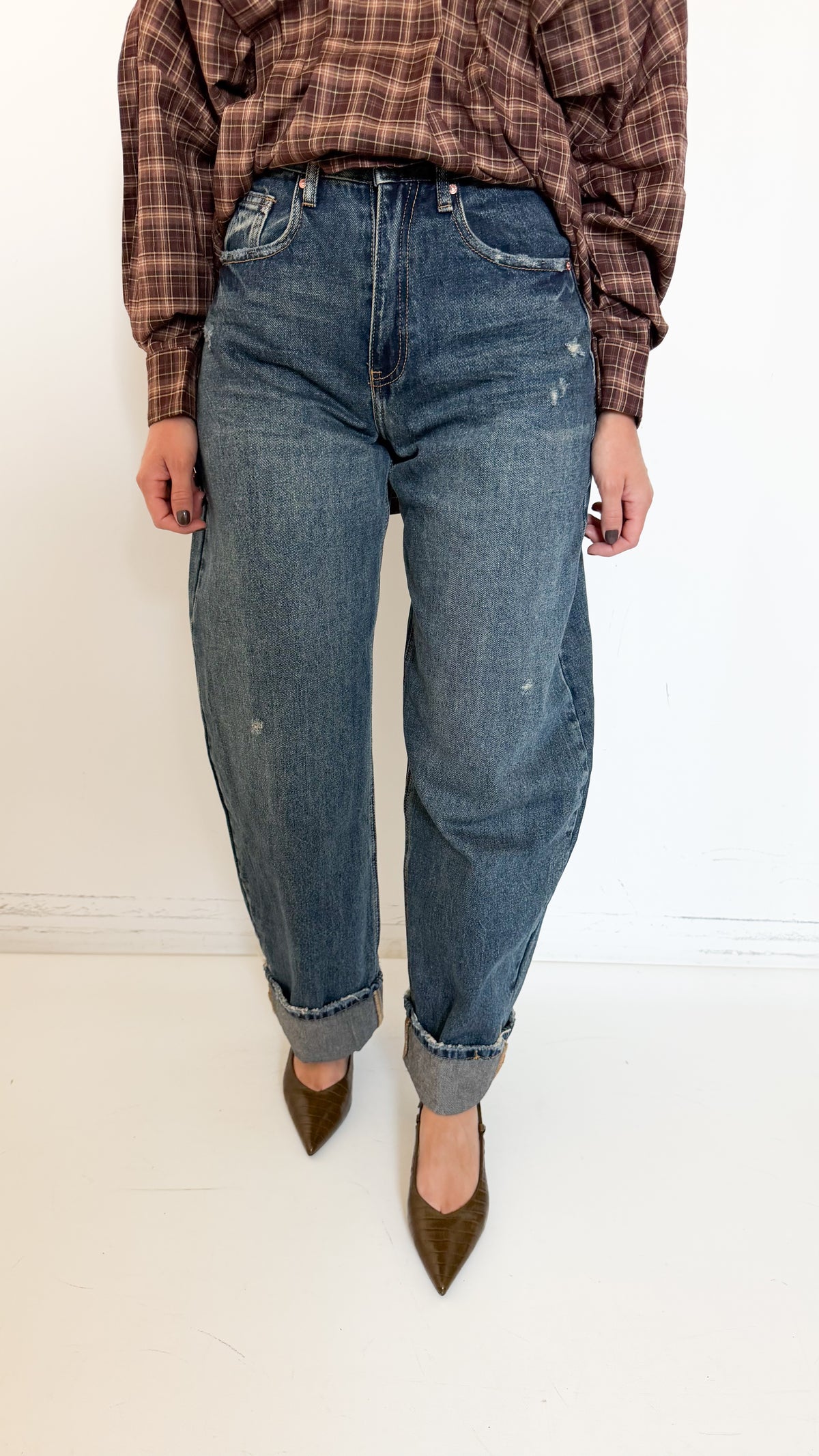 Jeans Balloon Con Risvolto