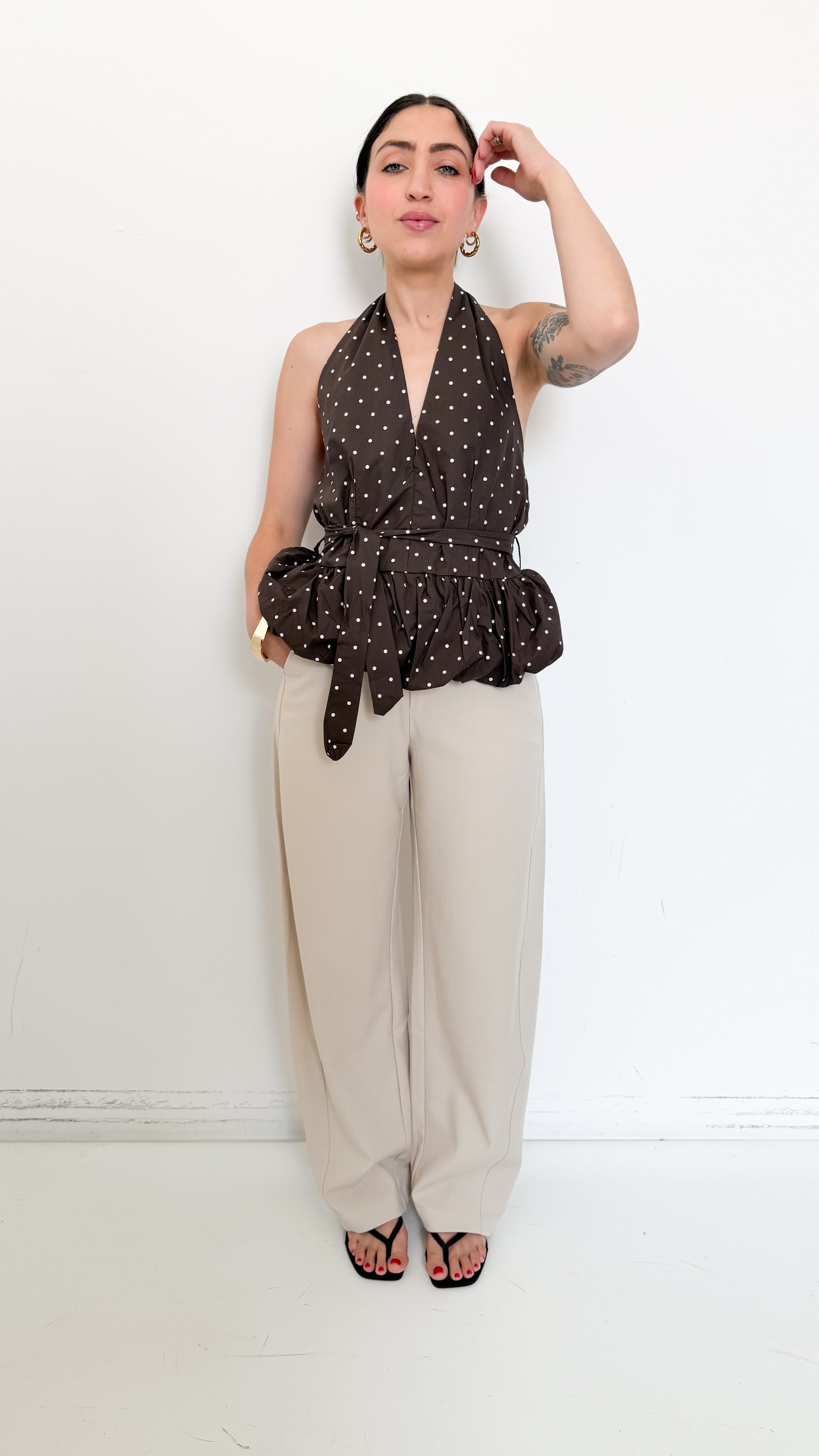 Pantaloni Wide Balloon Beige