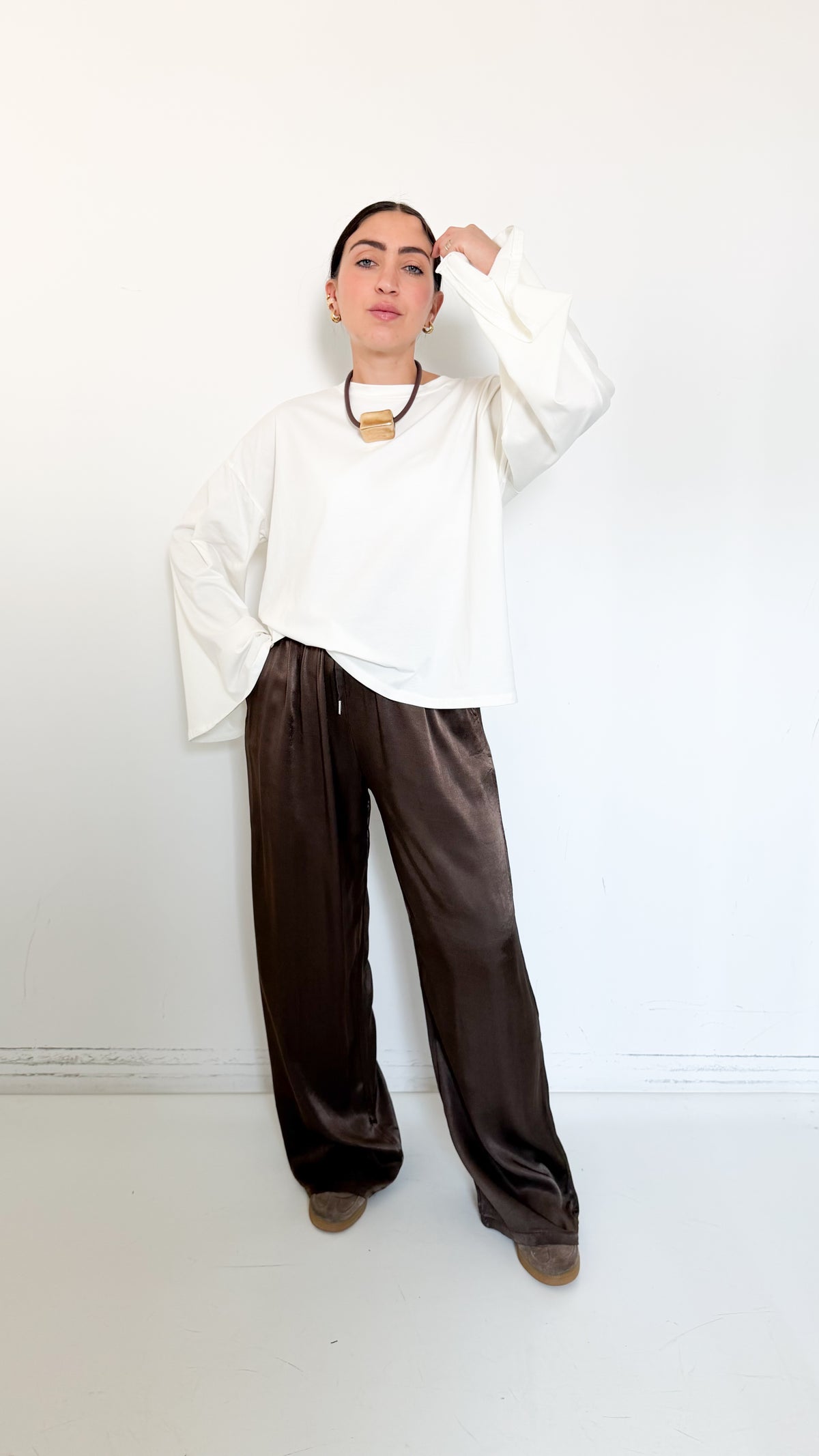 Pantaloni Marroni In Satin