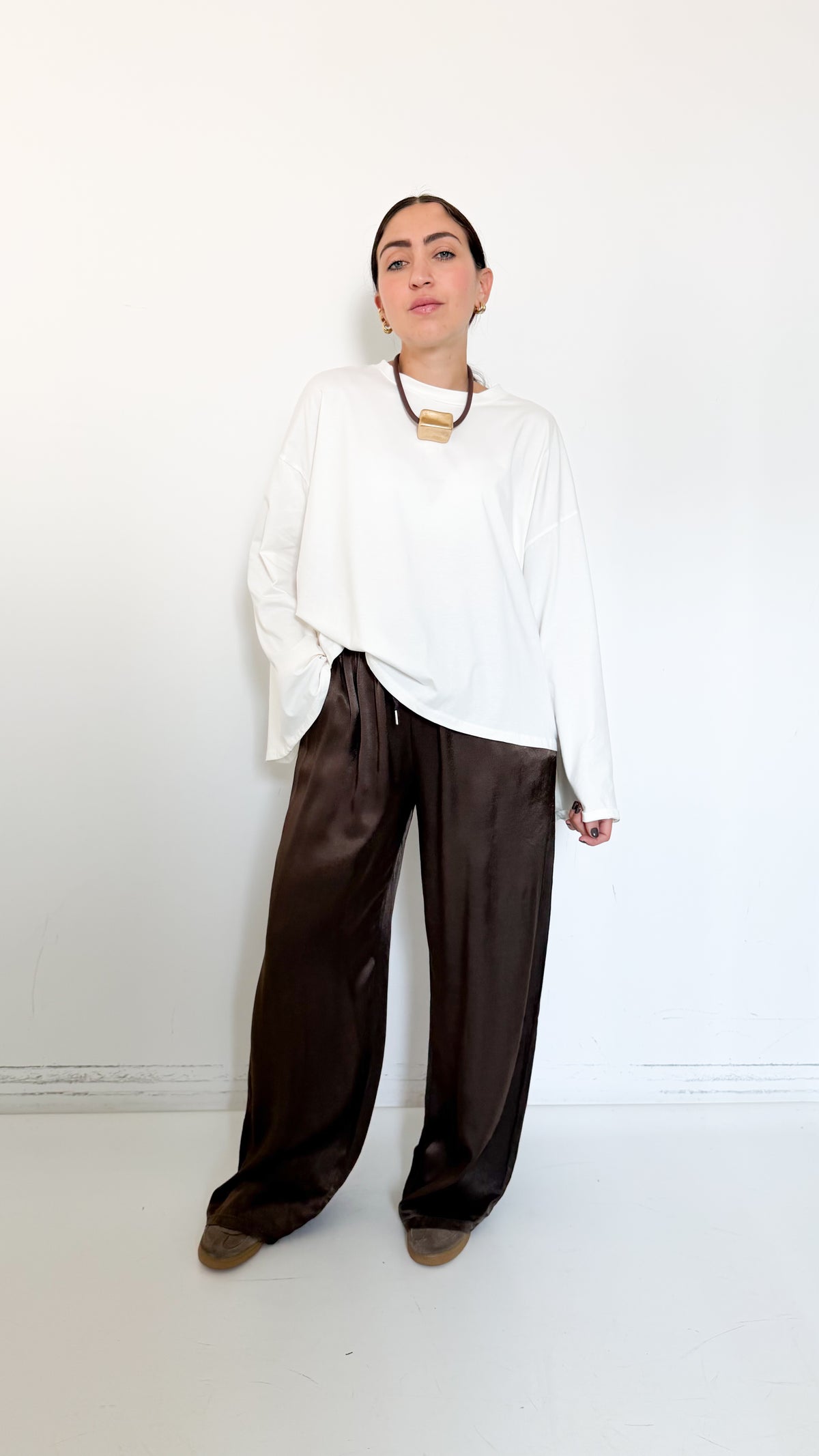 Pantaloni Marroni In Satin