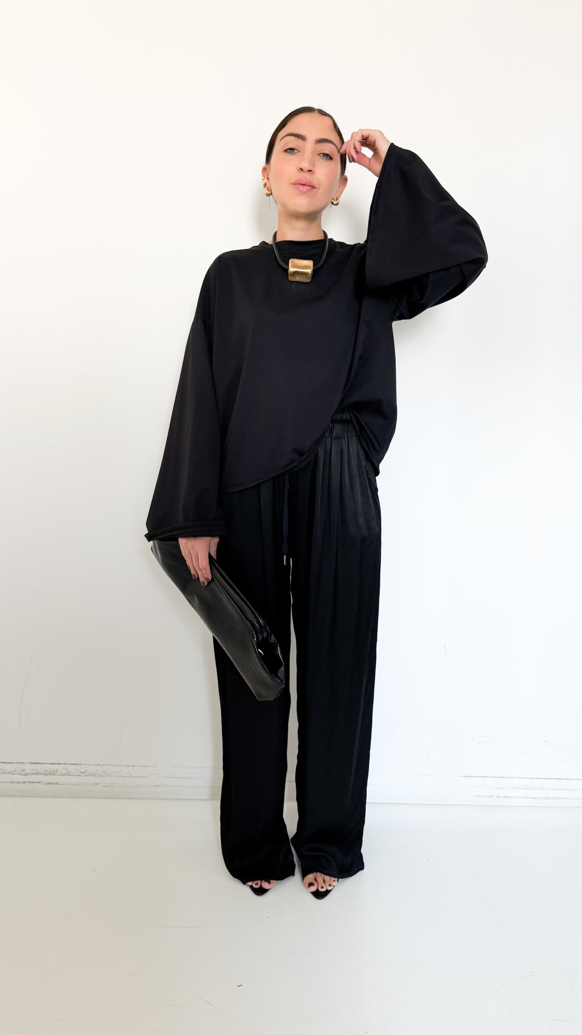 Pantaloni Neri In Satin
