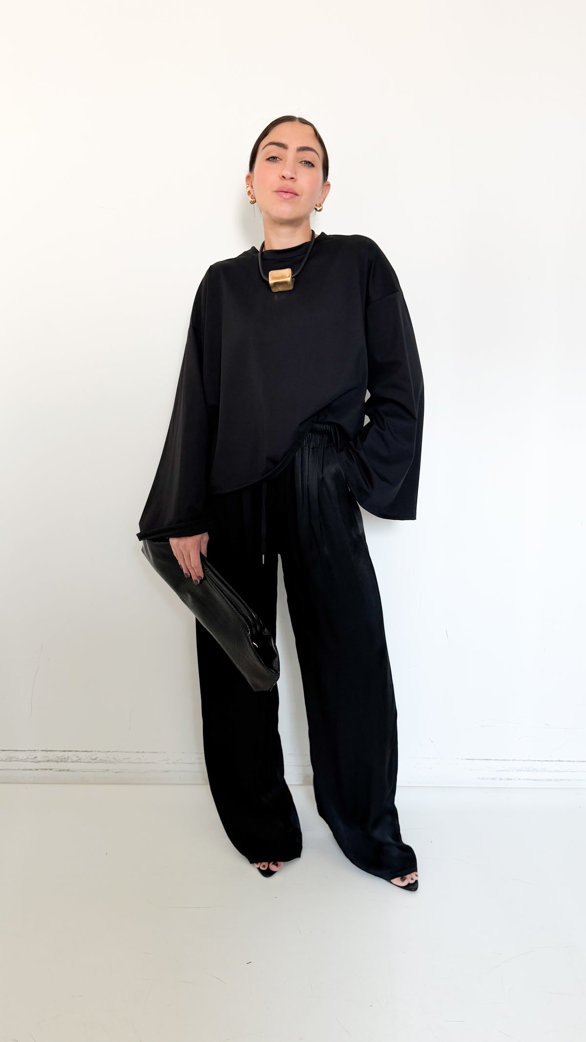 Pantaloni Neri In Satin