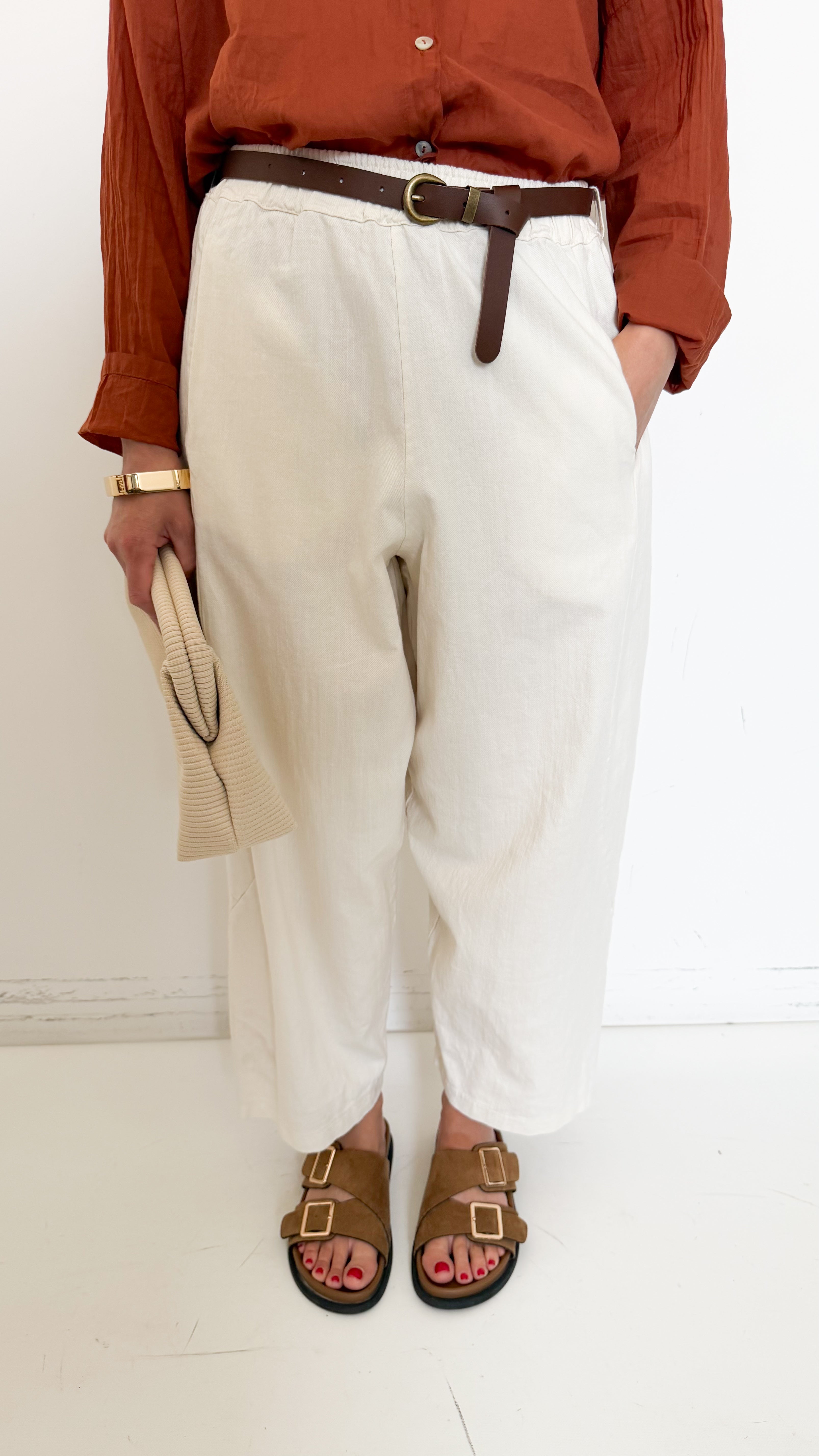 Pantaloni Panna Con Cintura