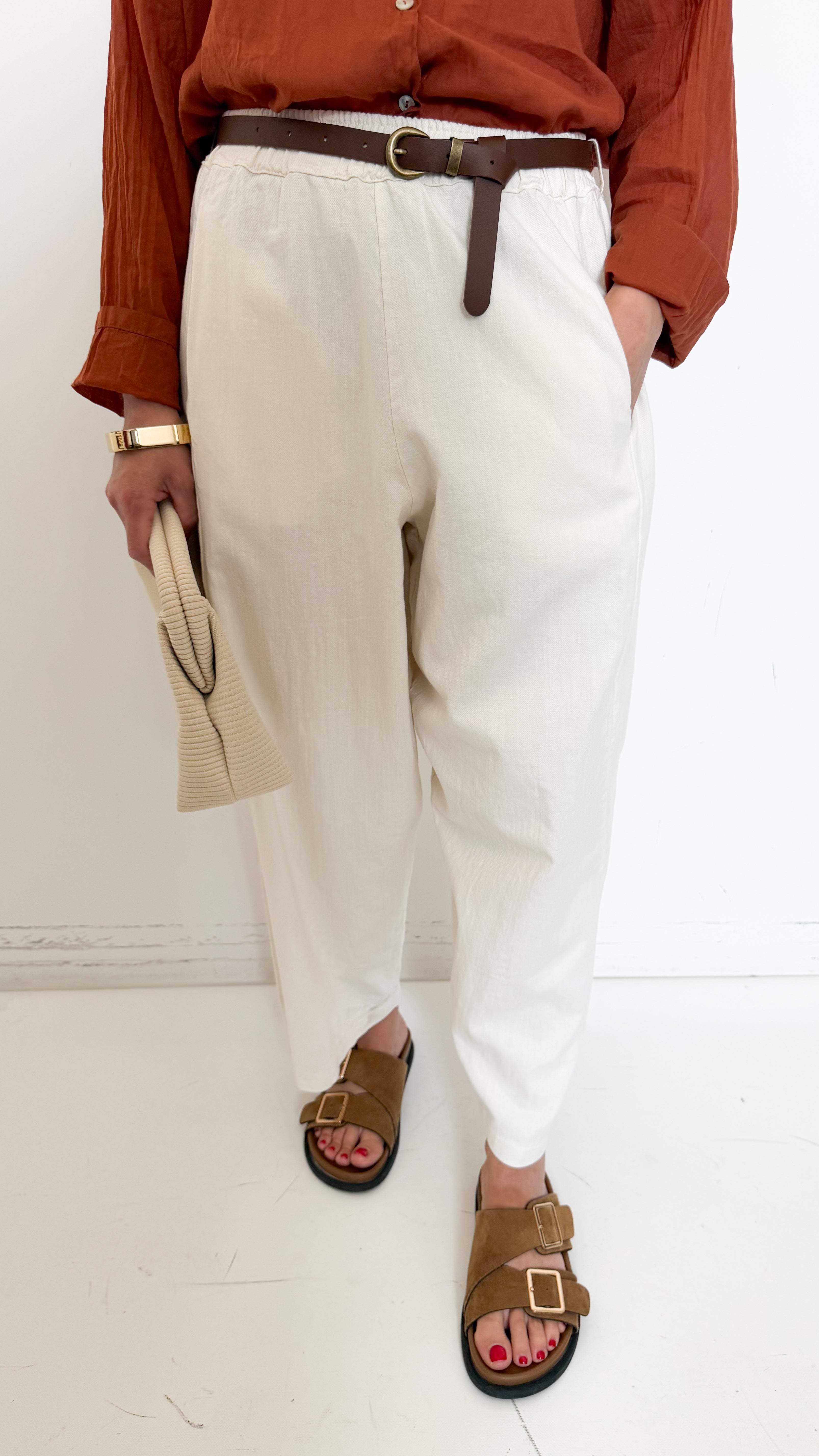 Pantaloni Panna Con Cintura