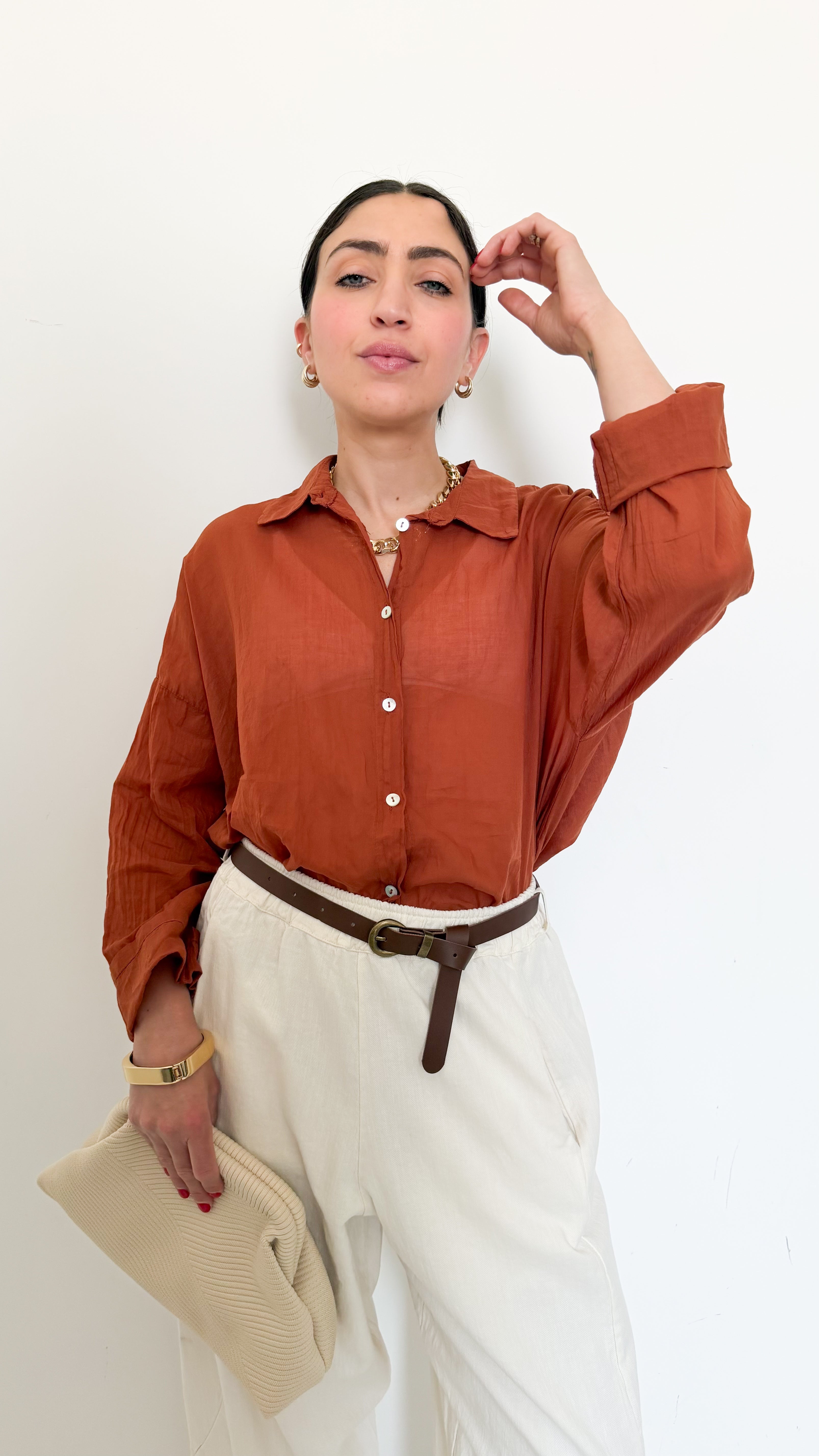 Camicia Ruggine In Cotone