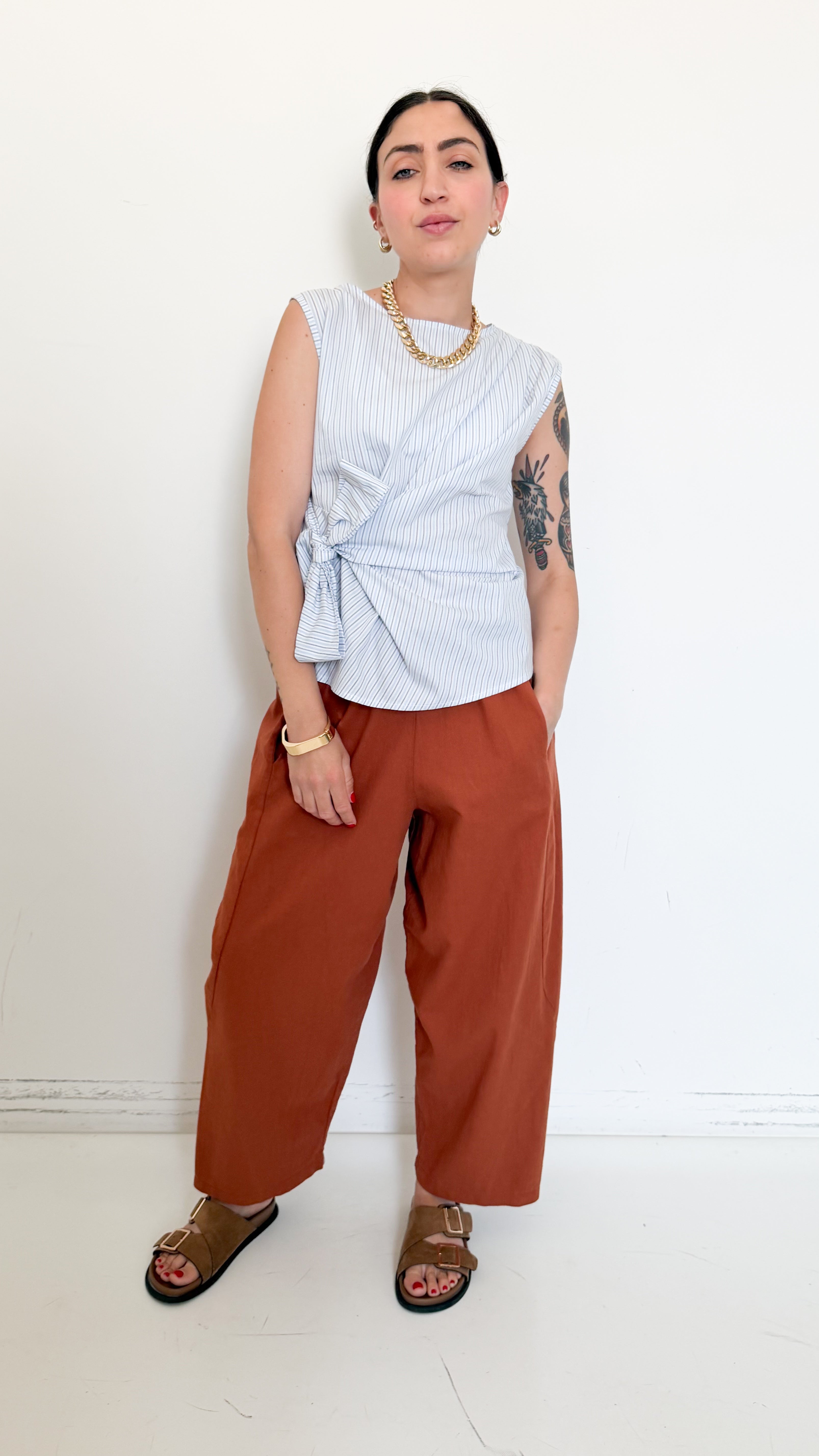 Pantaloni Ruggine Con Cintura