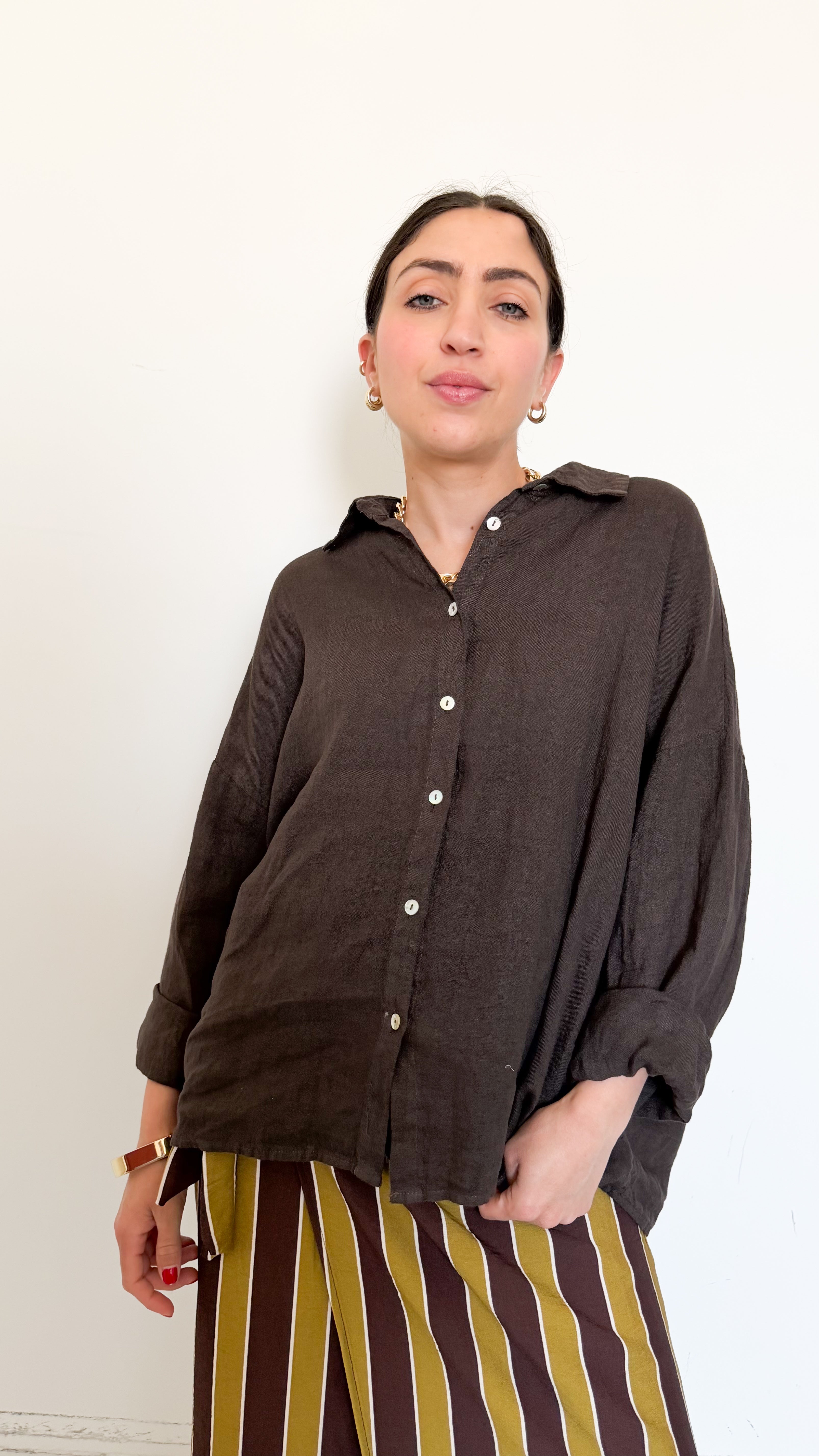 Camicia Marrone In Lino