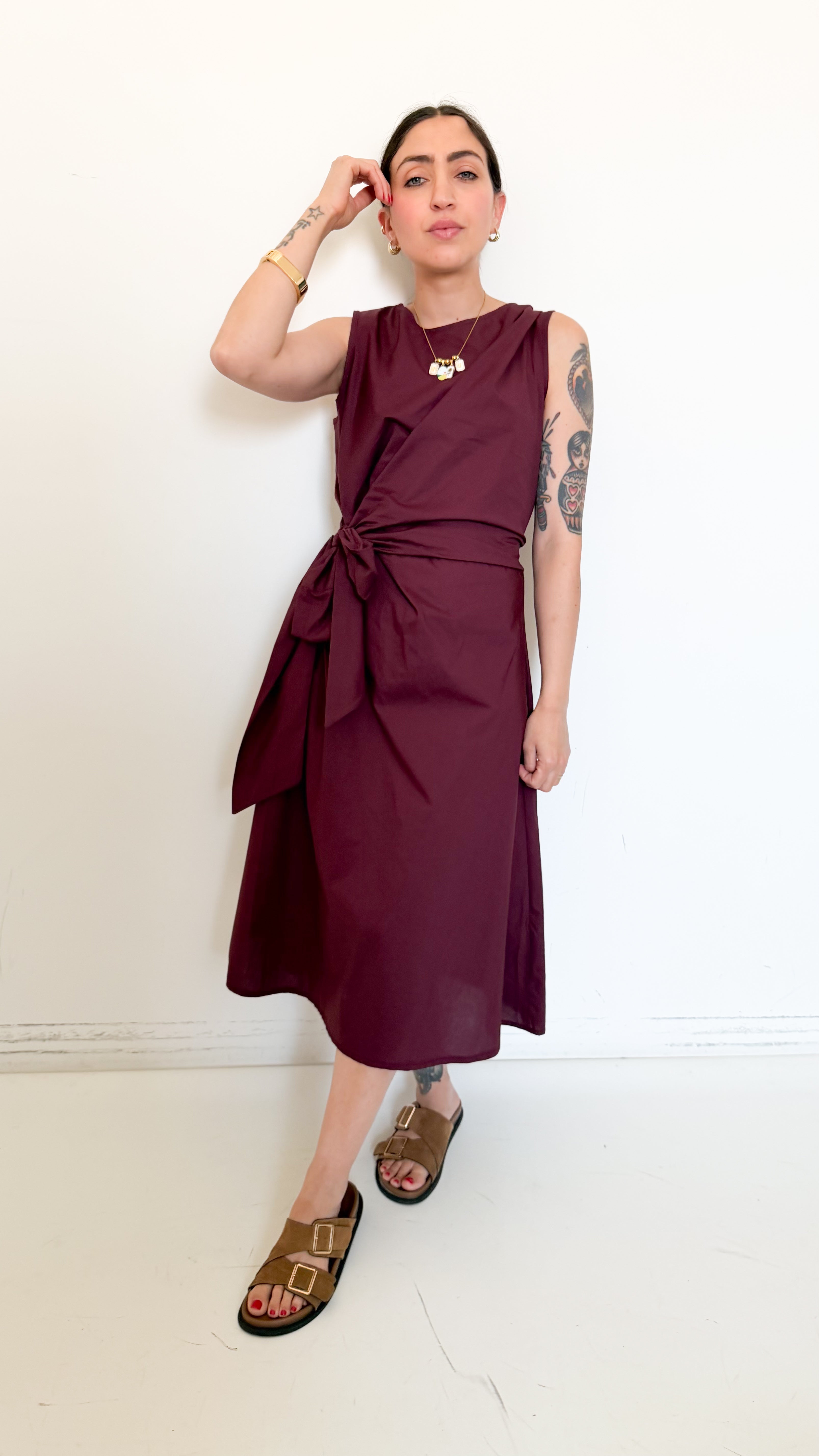 Vestito Bordeaux Con Nodo